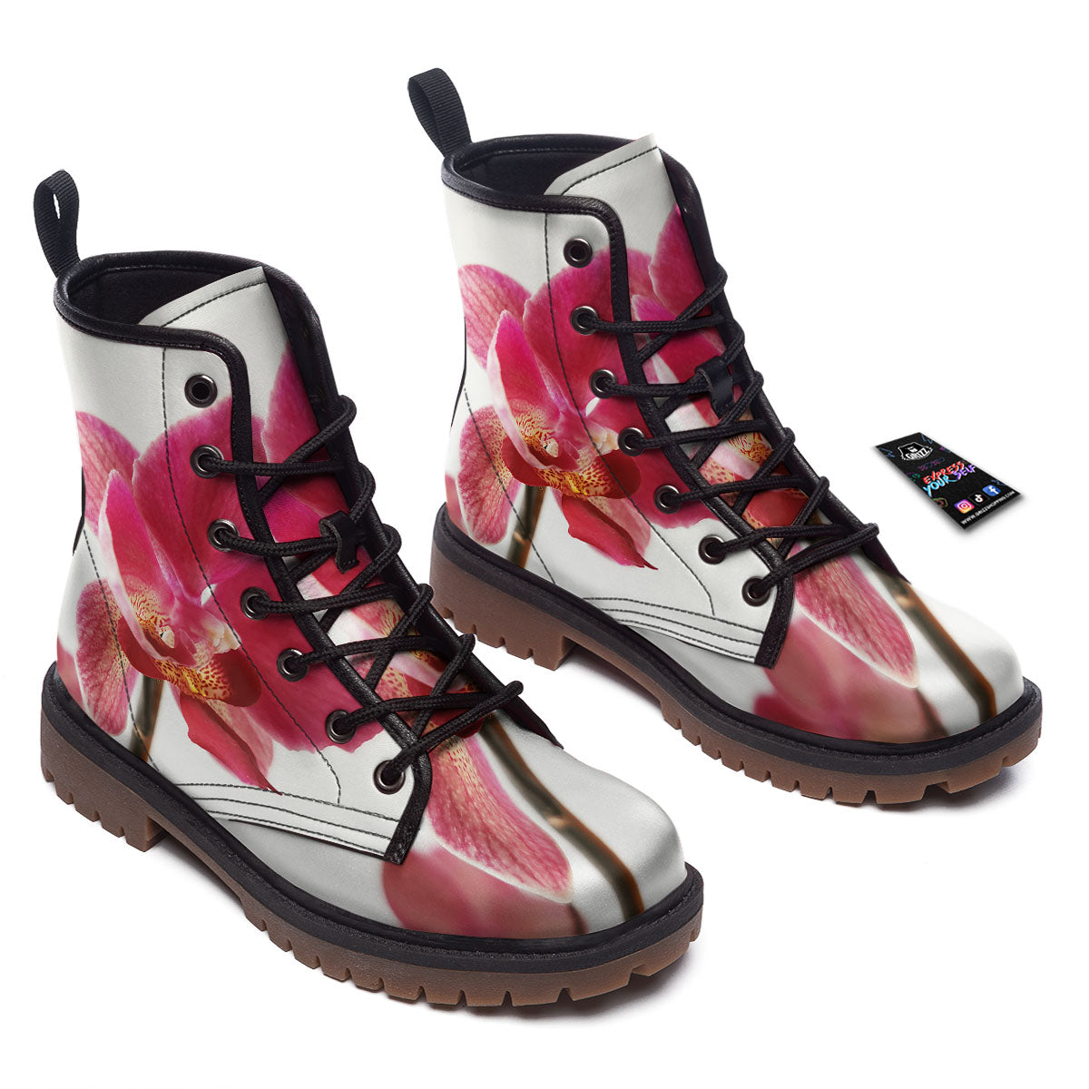 Orchid Flower Pink Print Work Boots-grizzshop