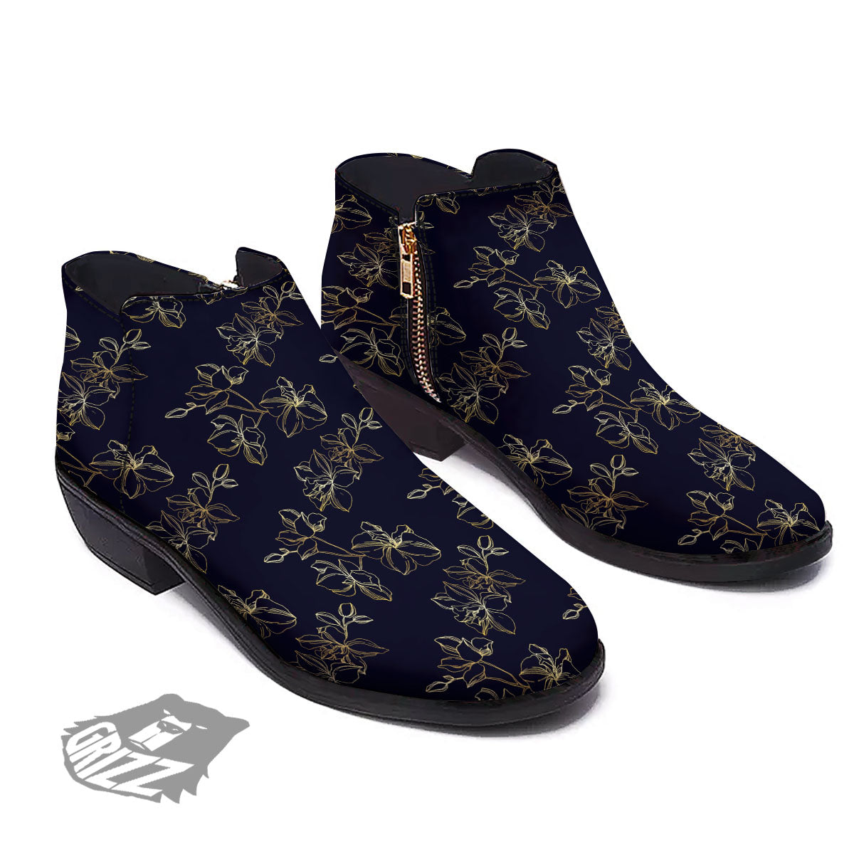Orchid Golden Print Pattern Ankle Boots-grizzshop