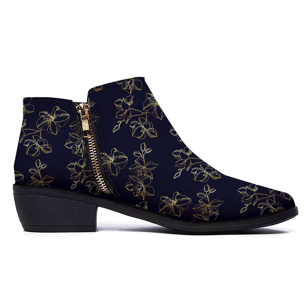 Orchid Golden Print Pattern Ankle Boots-grizzshop