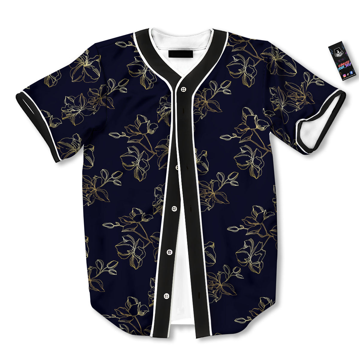Orchid Golden Print Pattern Baseball Jersey-grizzshop