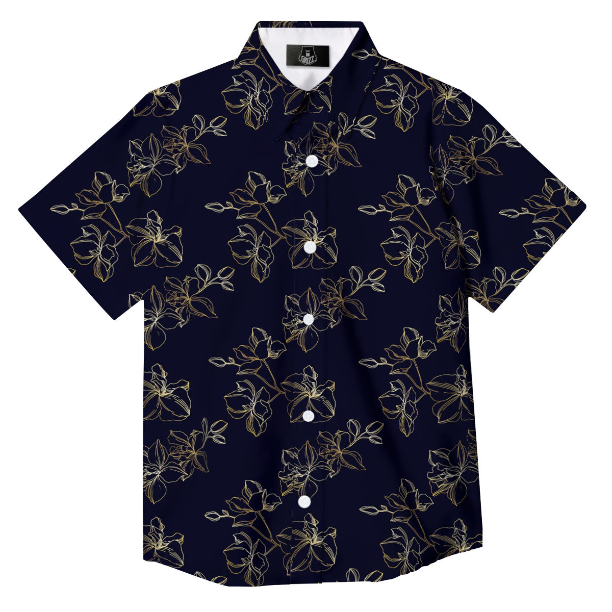 Orchid Golden Print Pattern Button Up Shirt-grizzshop