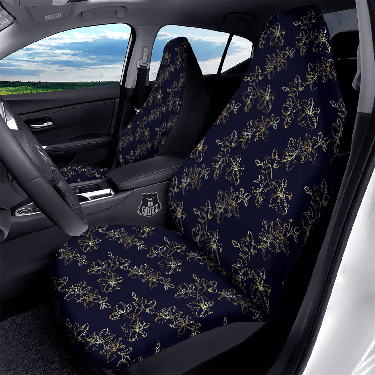Orchid Golden Print Pattern Car Seat Covers-grizzshop