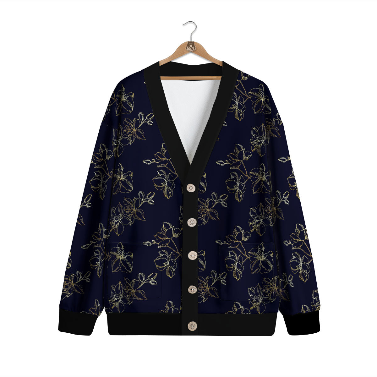 Orchid Golden Print Pattern Cardigan-grizzshop