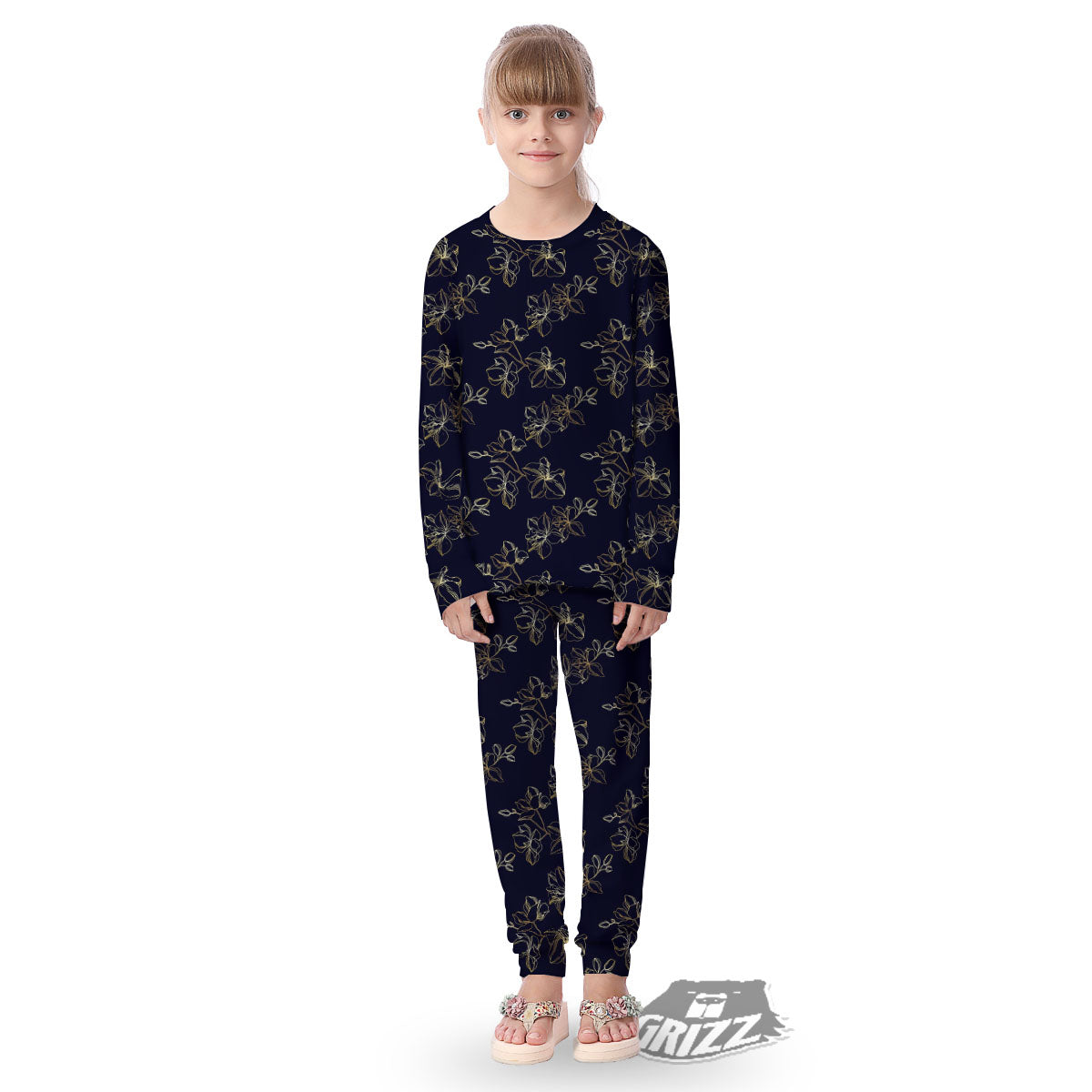 Orchid Golden Print Pattern Kid's Pajamas-grizzshop