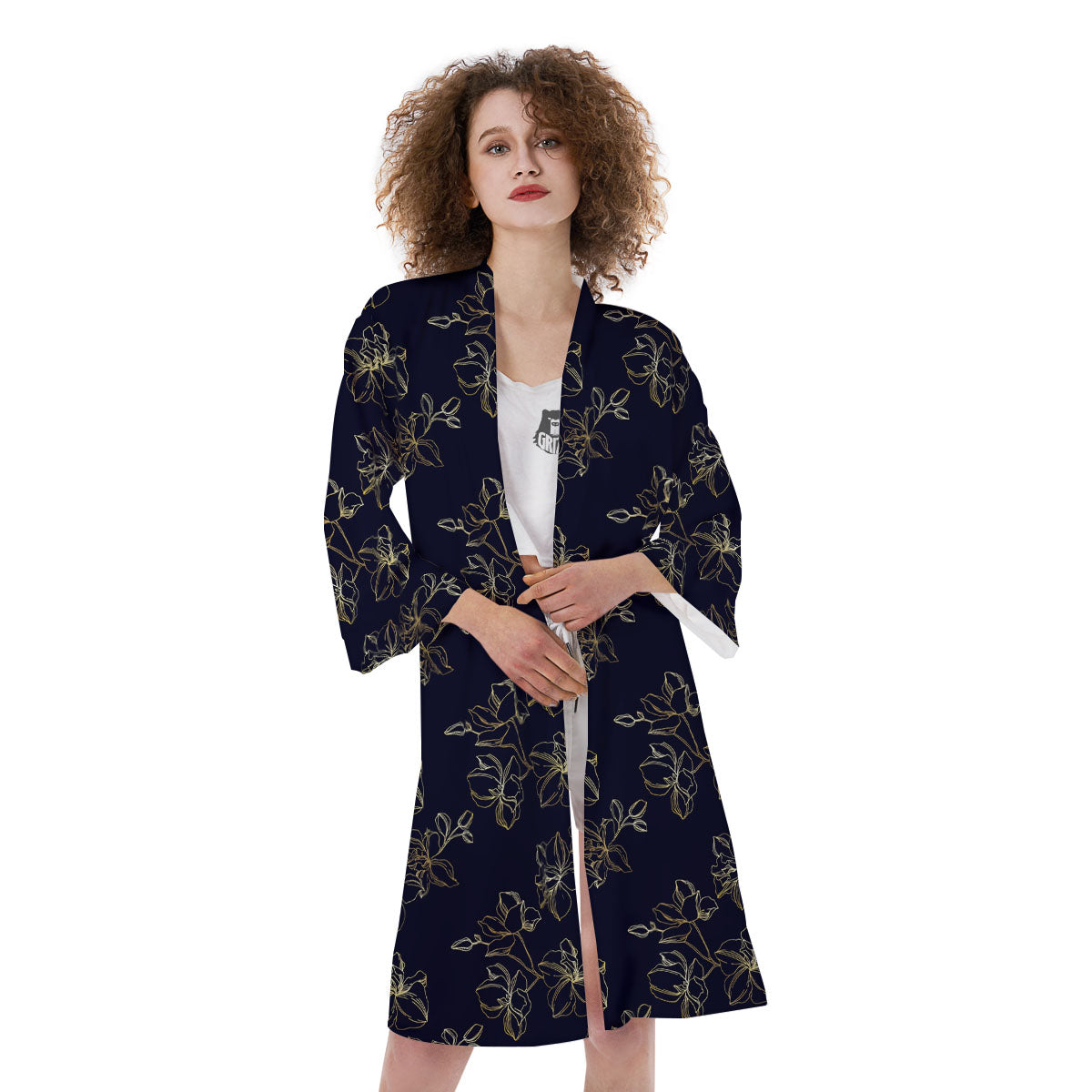Orchid Golden Print Pattern Kimono-grizzshop