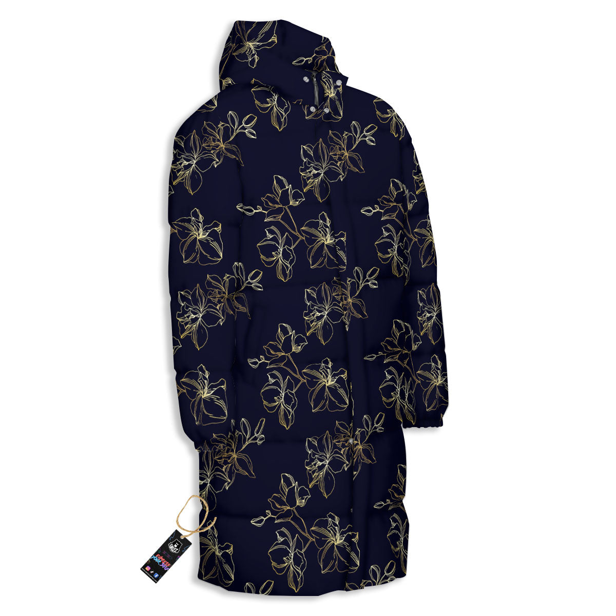 Orchid Golden Print Pattern Long Down Jacket-grizzshop
