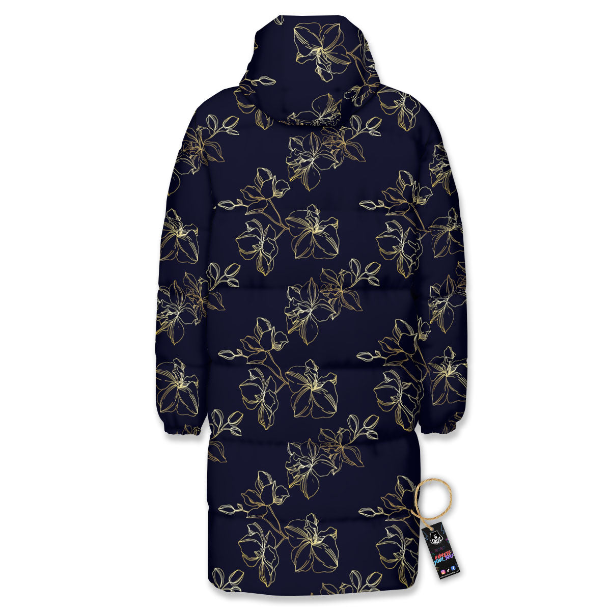 Orchid Golden Print Pattern Long Down Jacket-grizzshop