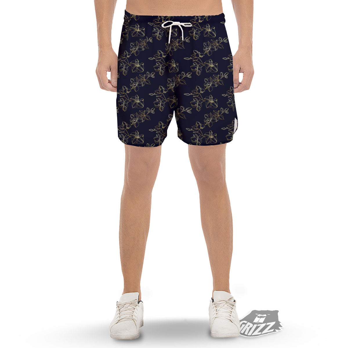Orchid Golden Print Pattern Men's Gym Shorts-grizzshop