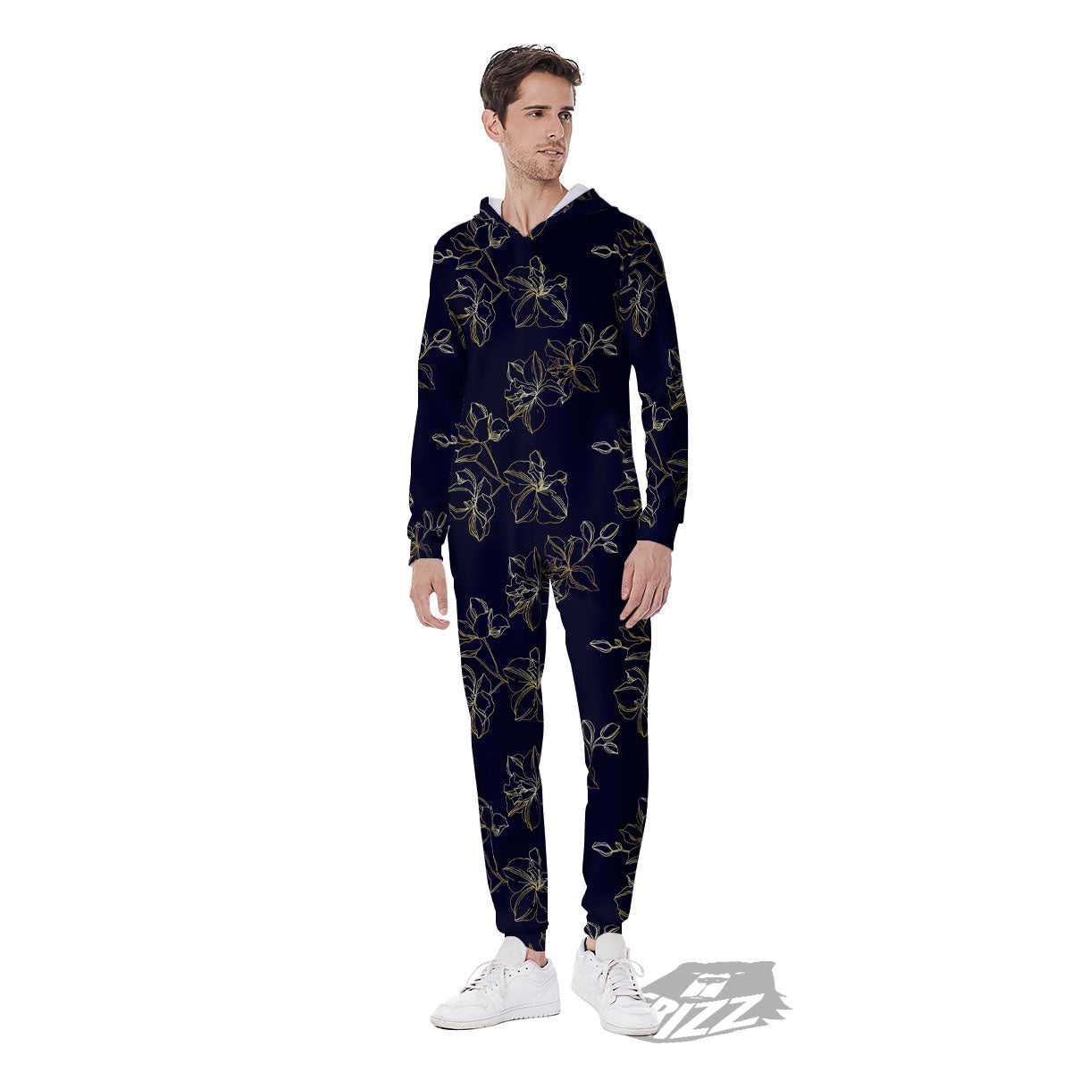 Orchid Golden Print Pattern Men's Jumpsuit-grizzshop