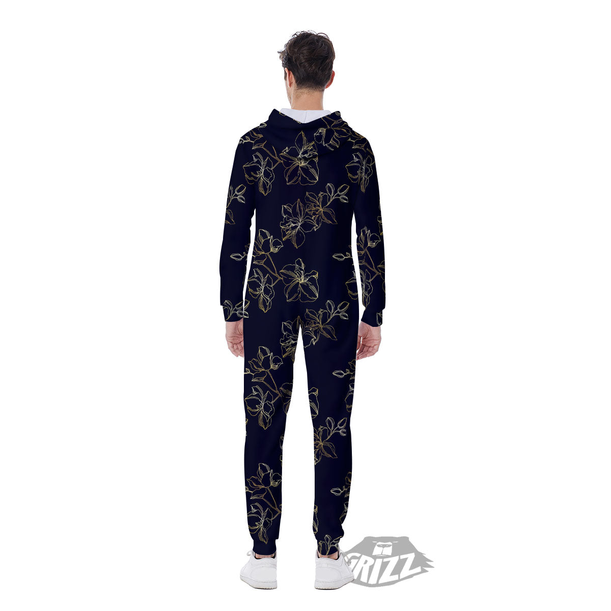 Orchid Golden Print Pattern Men's Jumpsuit-grizzshop