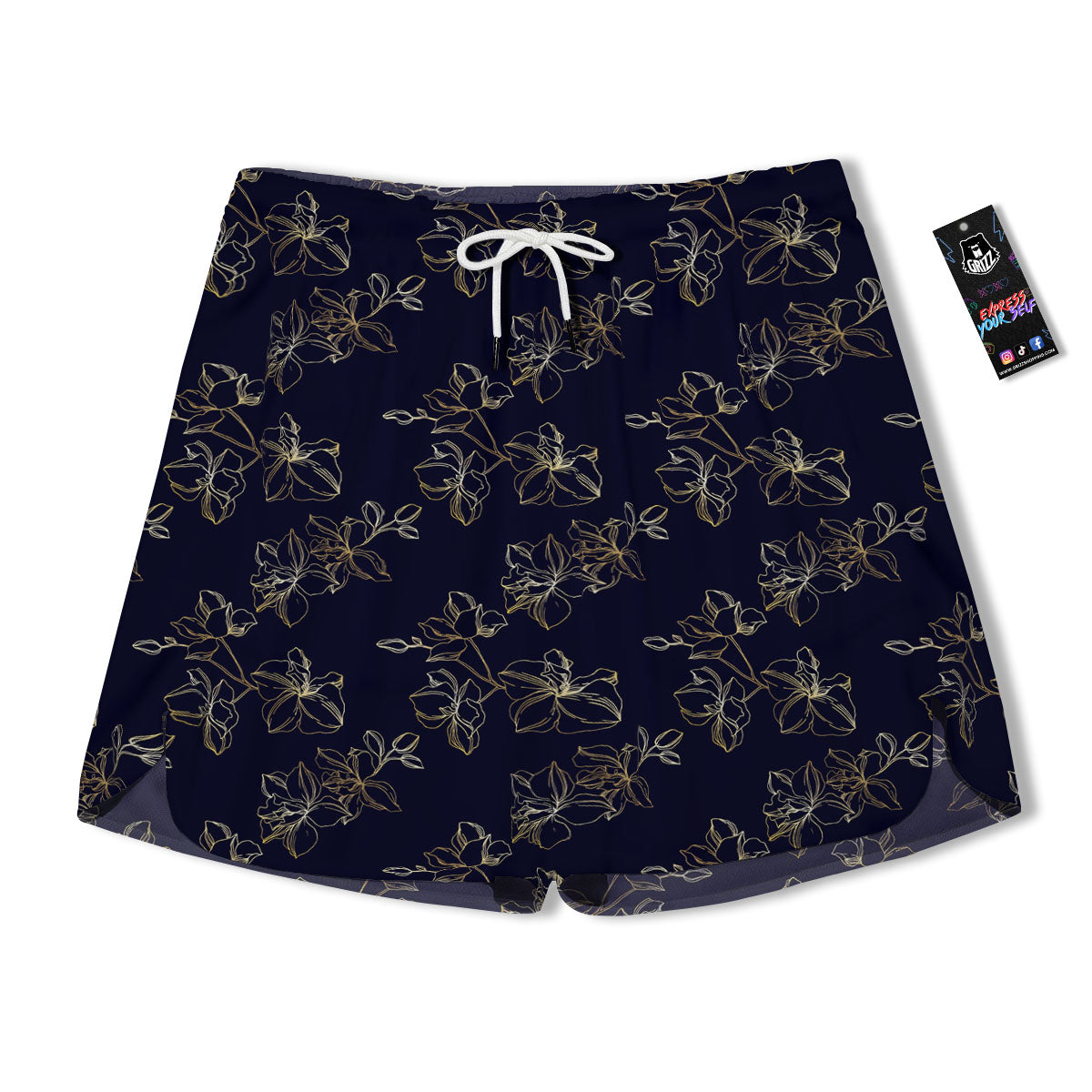Orchid Golden Print Pattern Men's Running Shorts-grizzshop