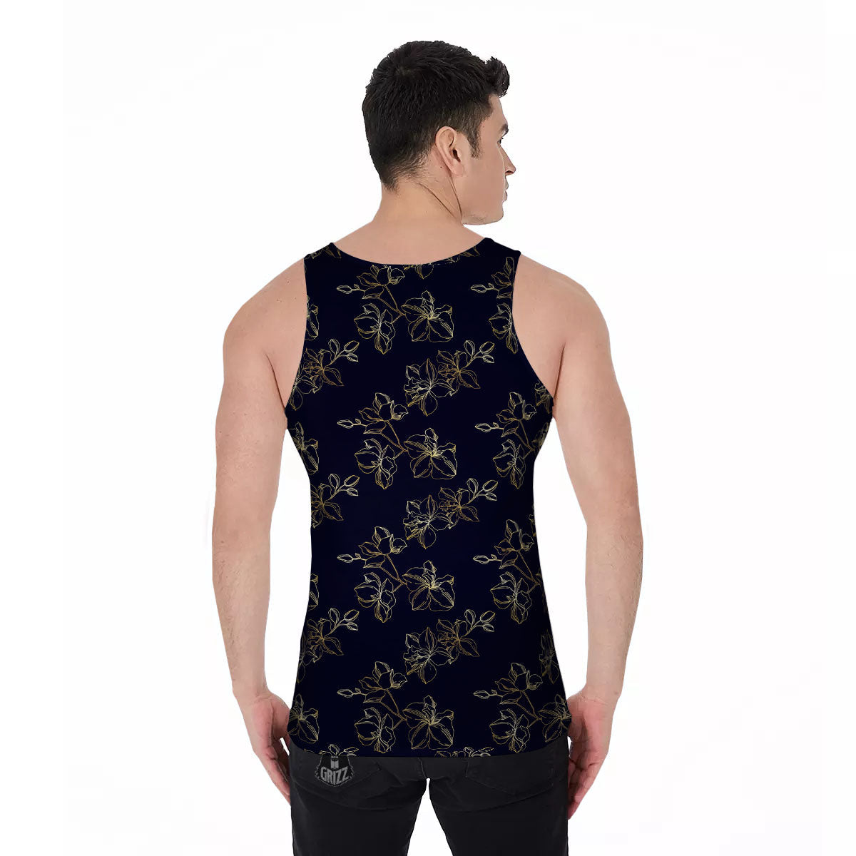 Orchid Golden Print Pattern Men's Tank Top-grizzshop
