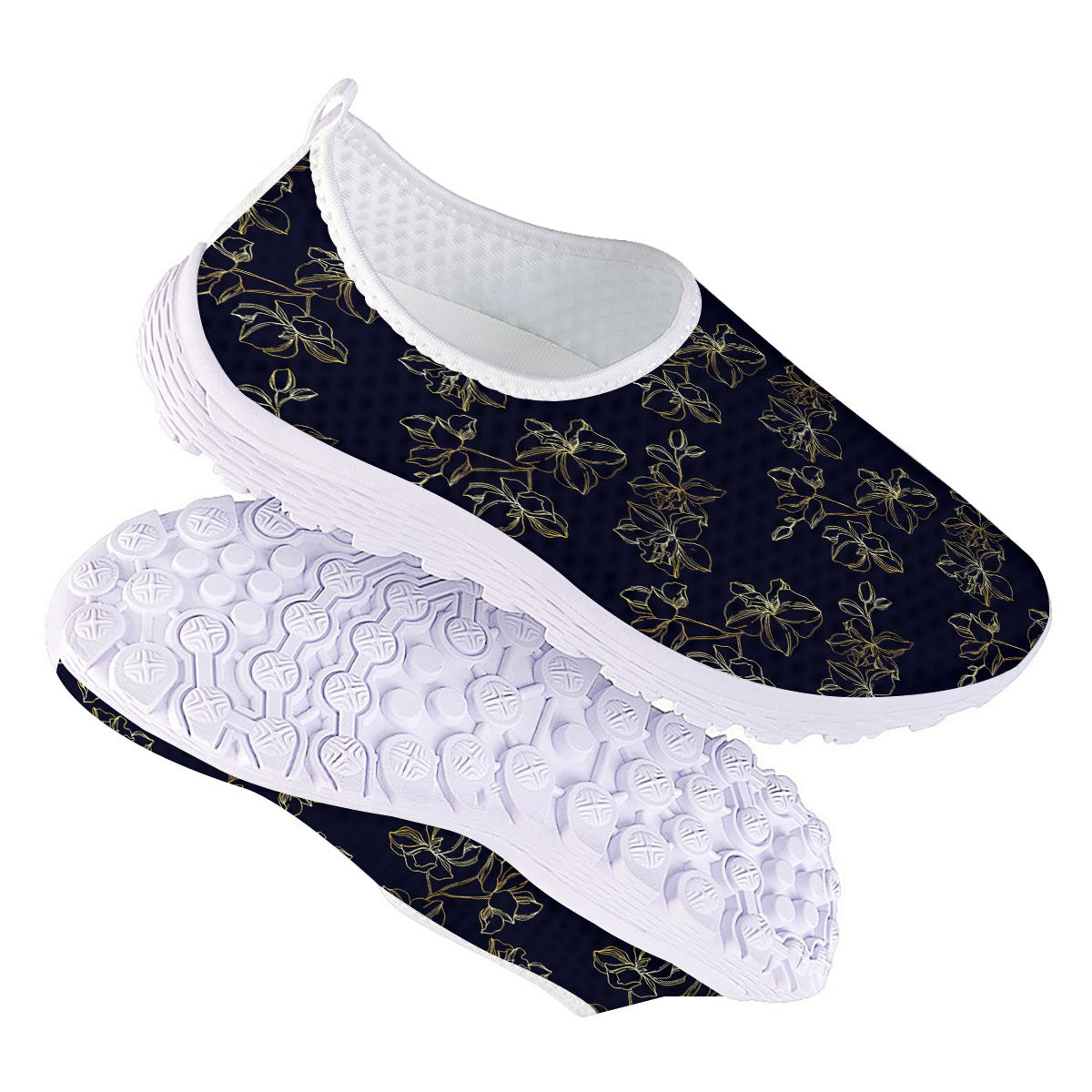 Orchid Golden Print Pattern Nurse Shoes-grizzshop