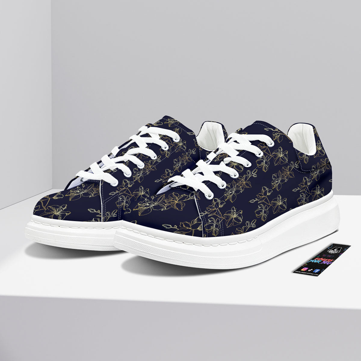 Orchid Golden Print Pattern Platform Shoes-grizzshop