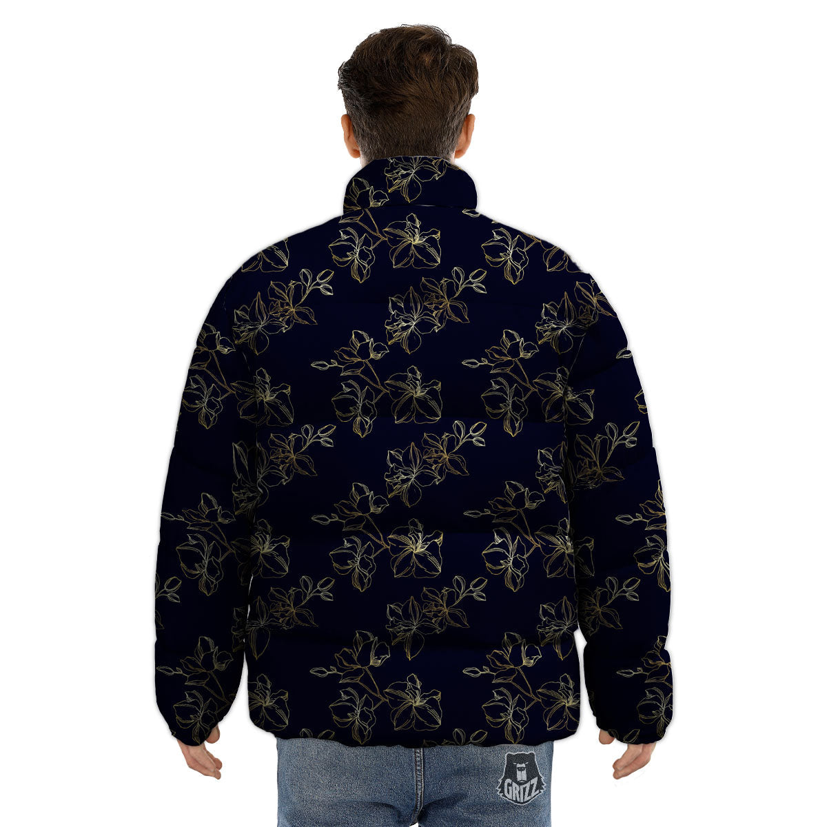 Orchid Golden Print Pattern Puffer Jacket-grizzshop