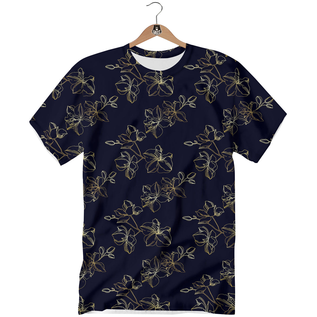 Orchid Golden Print Pattern T-Shirt-grizzshop