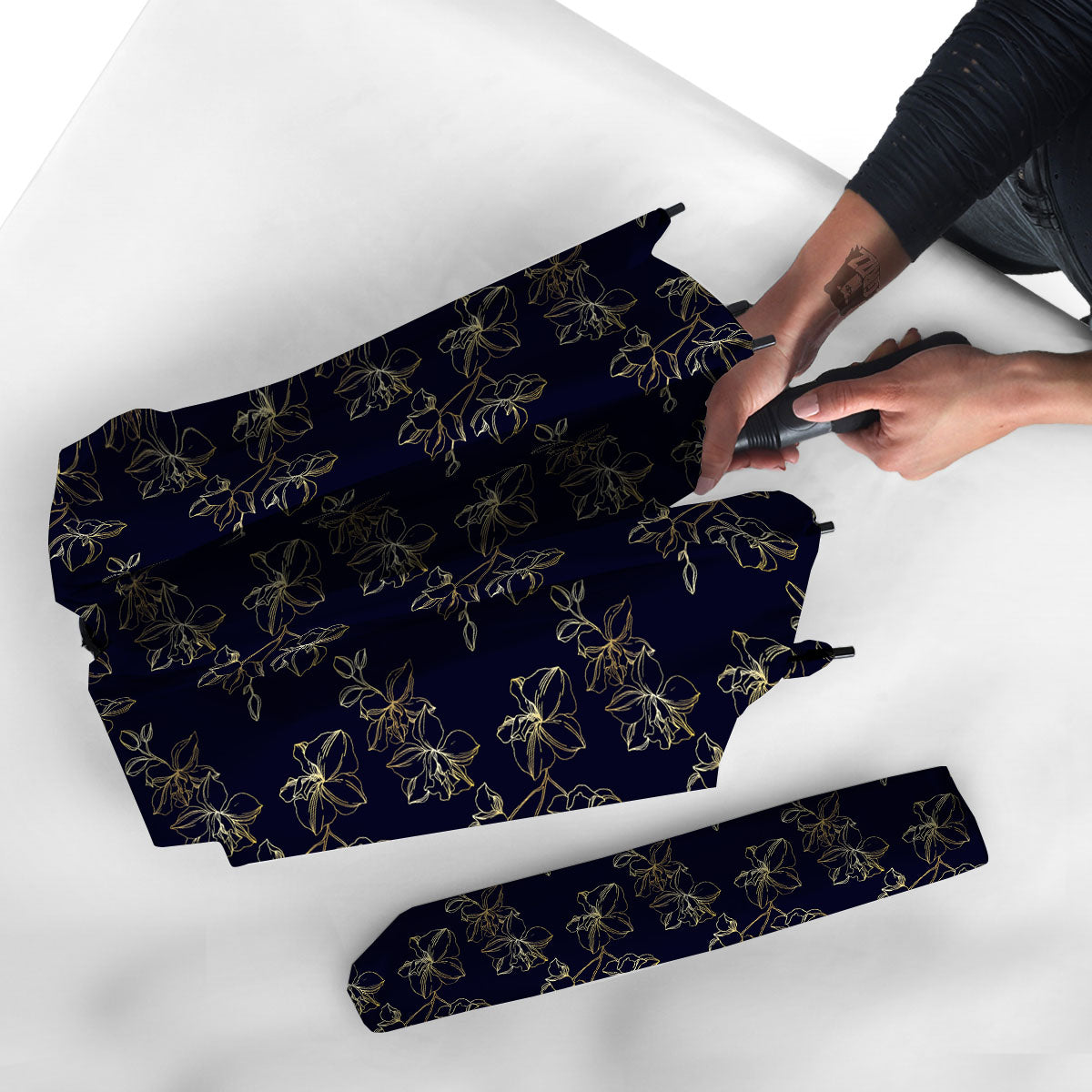 Orchid Golden Print Pattern Umbrella-grizzshop