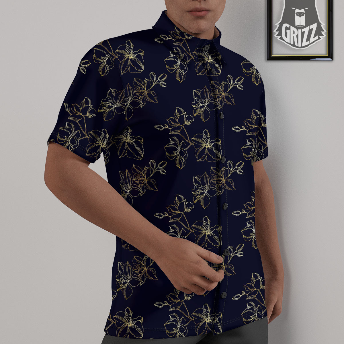 Orchid Golden Print Pattern Untucked Shirts-grizzshop