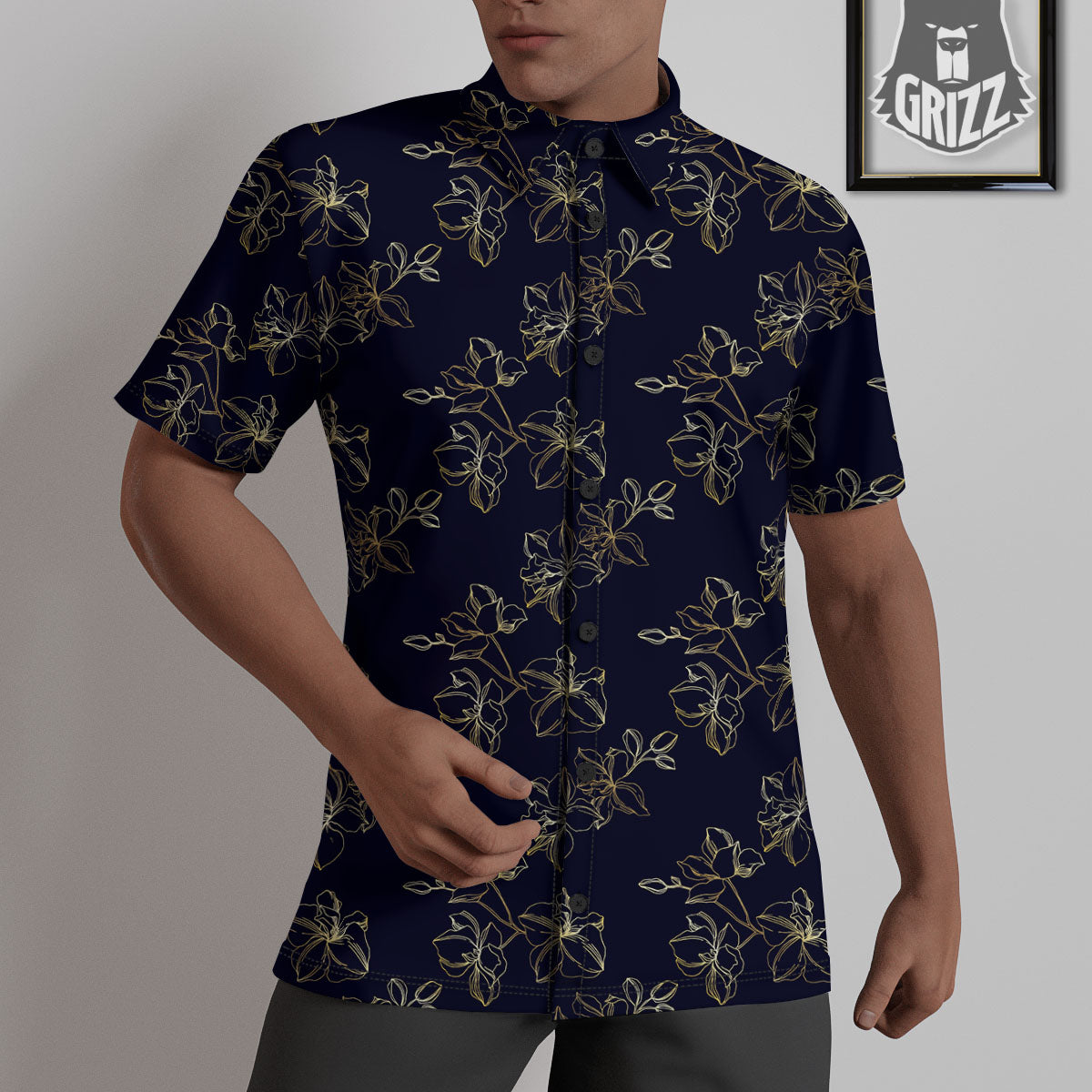 Orchid Golden Print Pattern Untucked Shirts-grizzshop