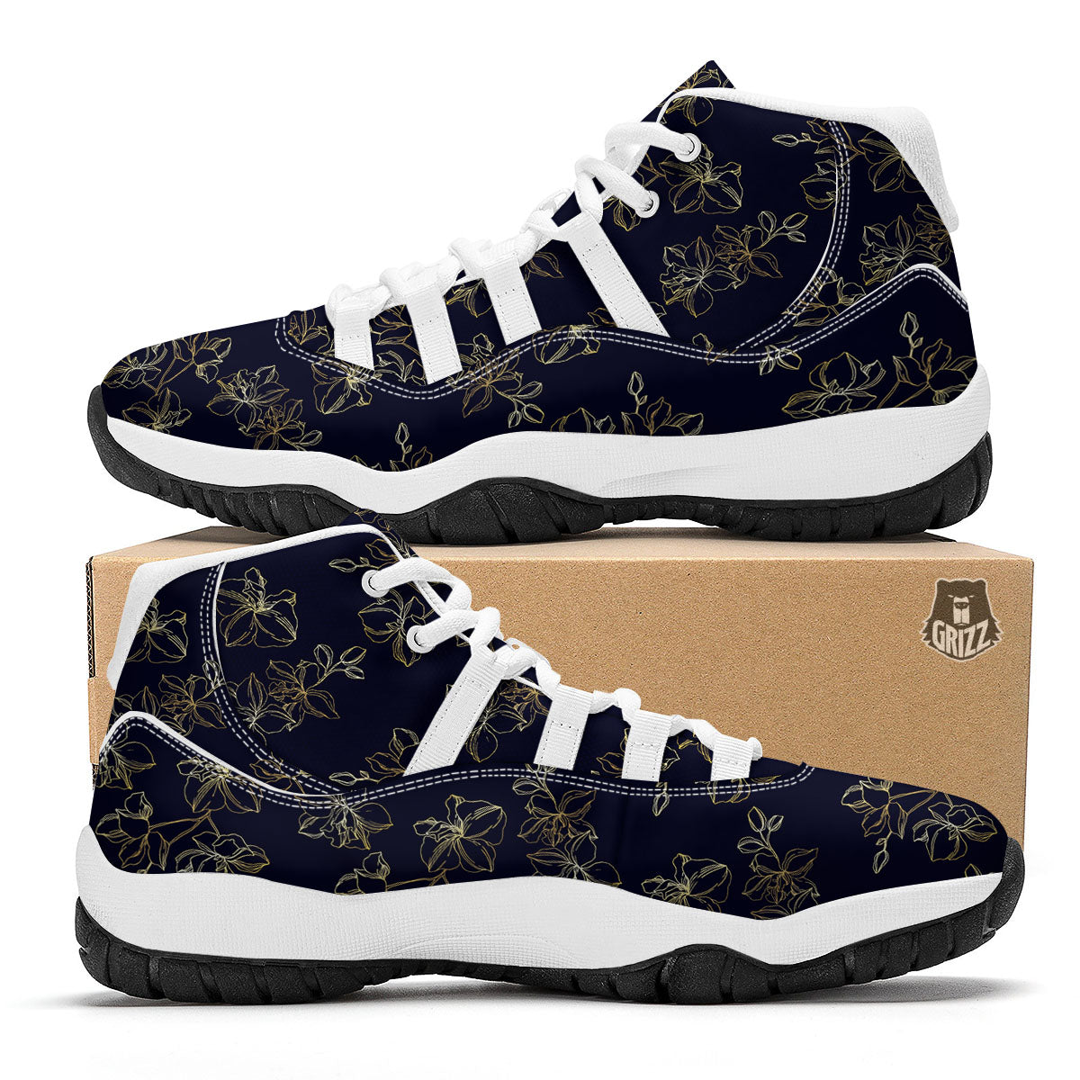 Orchid Golden Print Pattern White Bball Shoes-grizzshop