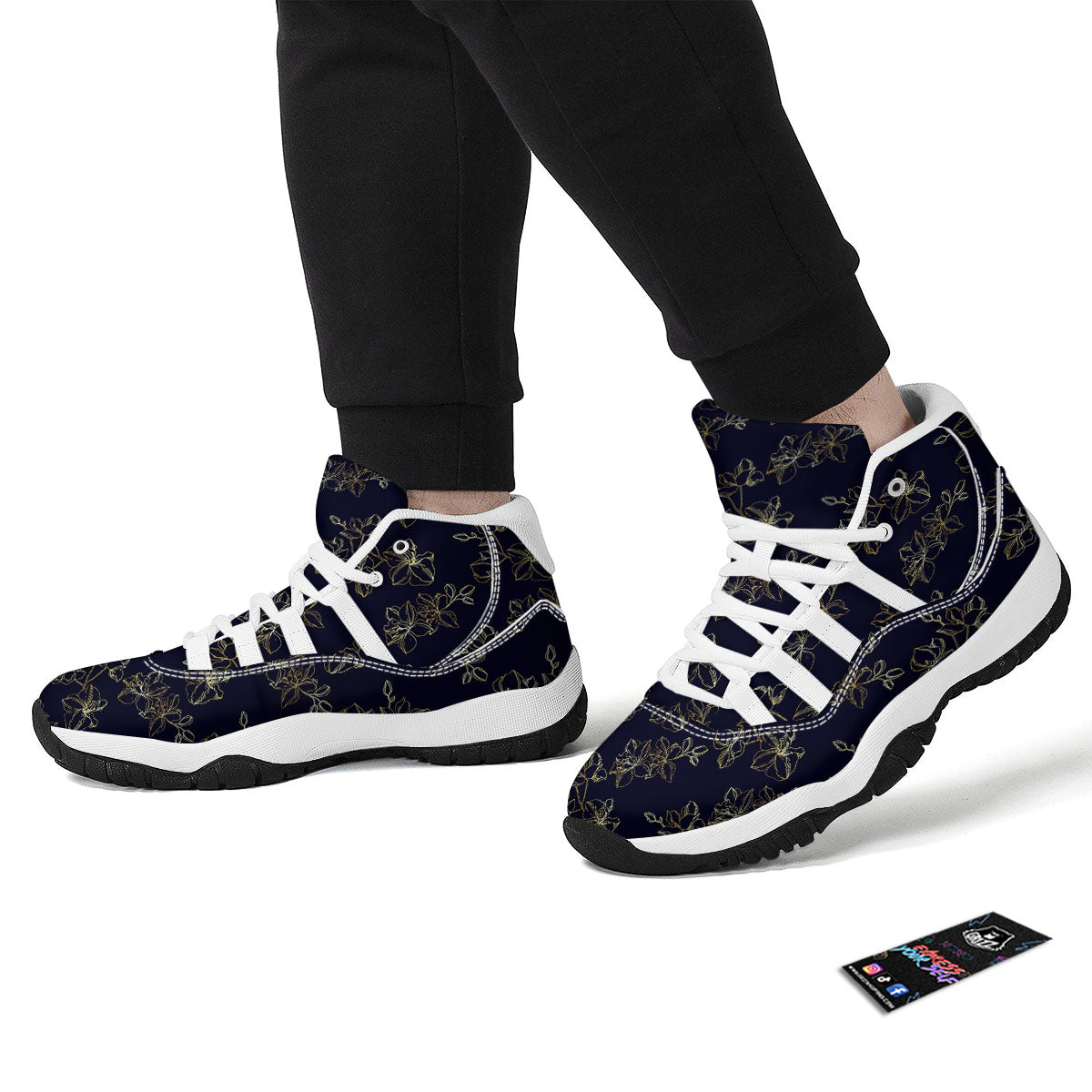 Orchid Golden Print Pattern White Bball Shoes-grizzshop