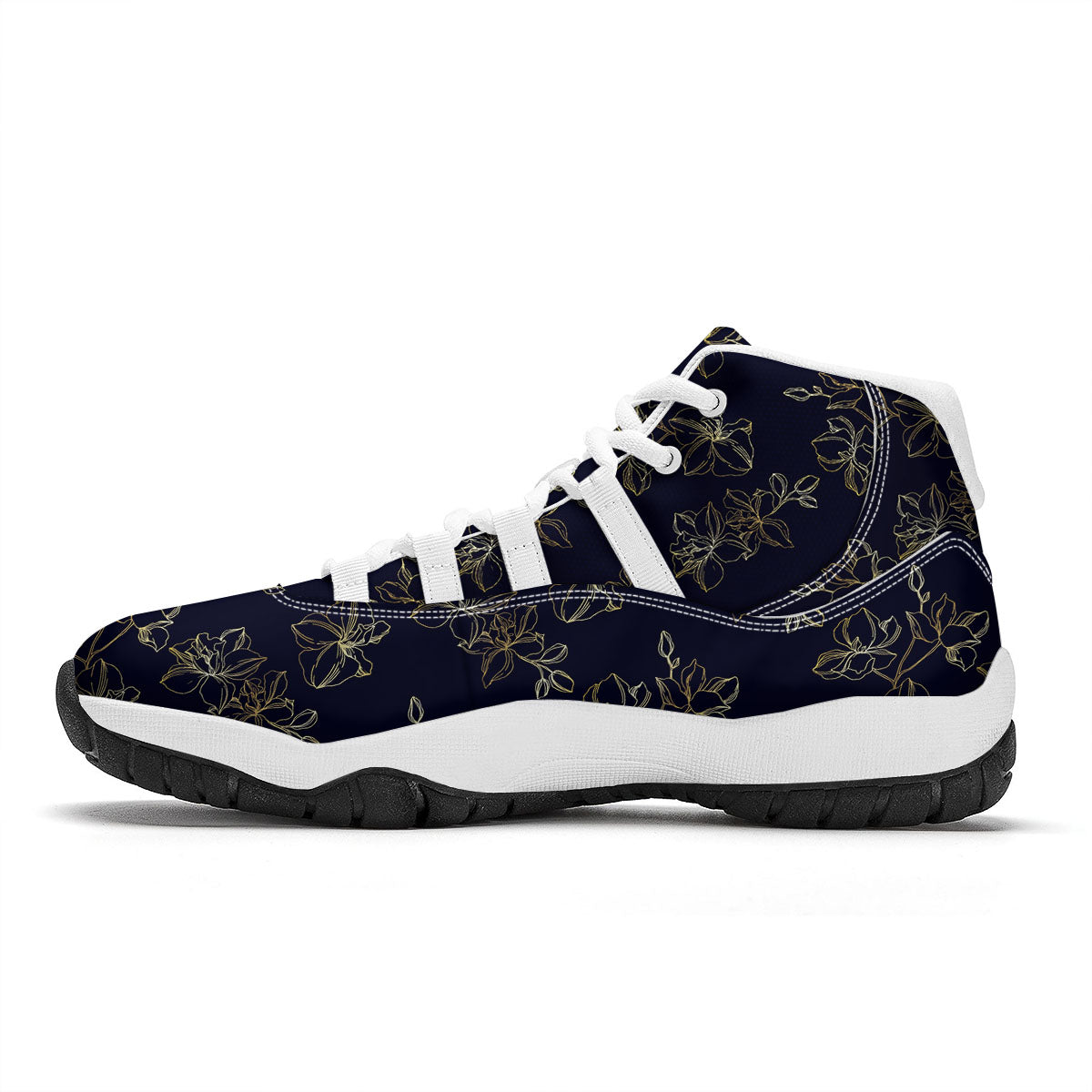 Orchid Golden Print Pattern White Bball Shoes-grizzshop