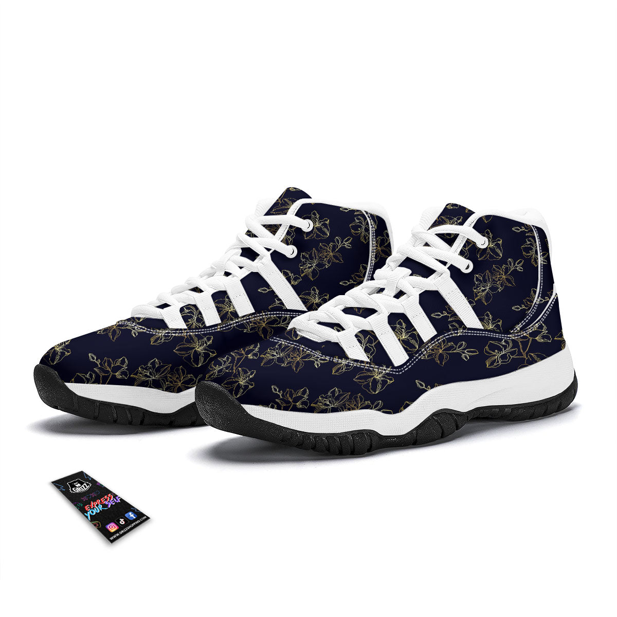Orchid Golden Print Pattern White Bball Shoes-grizzshop