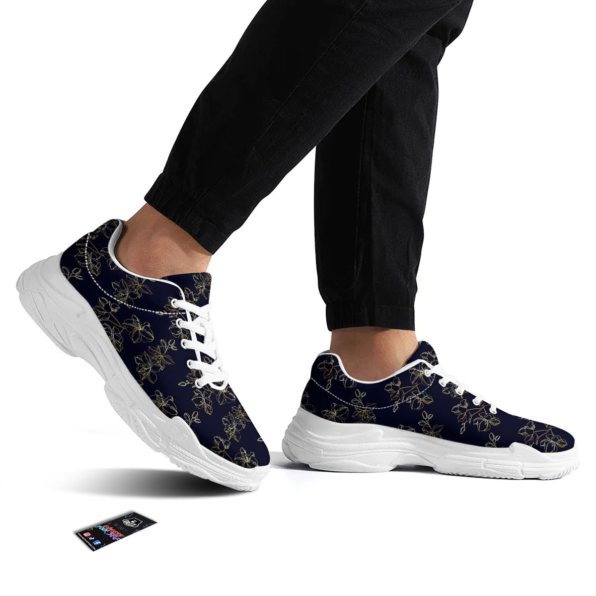 Orchid Golden Print Pattern White Chunky Shoes-grizzshop