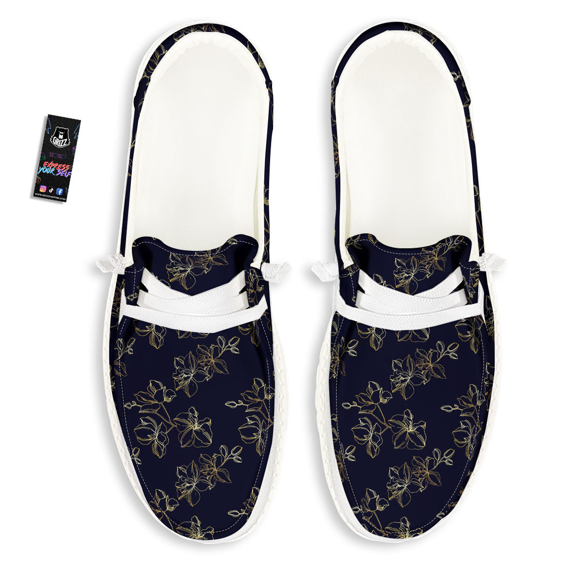 Orchid Golden Print Pattern White Loafers-grizzshop
