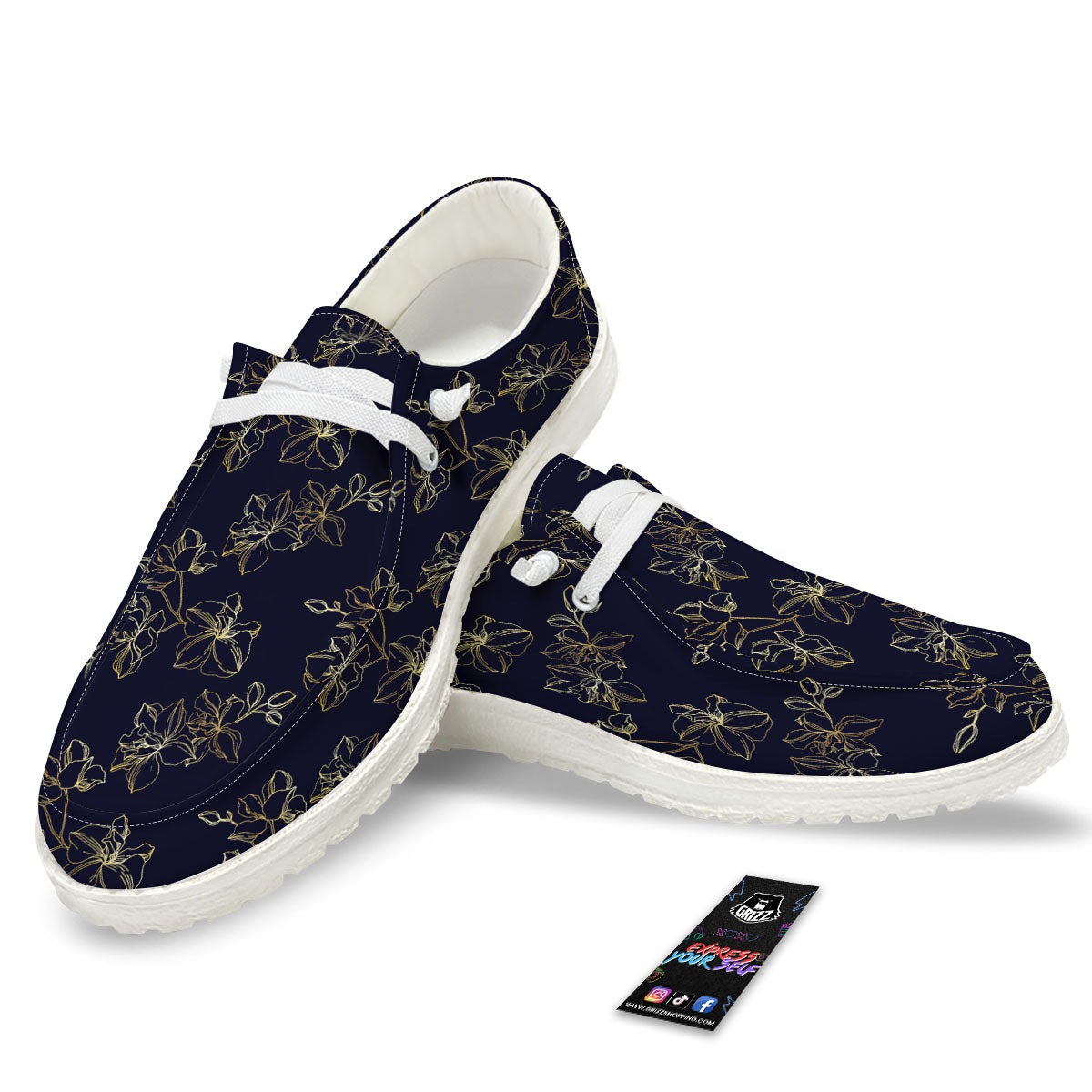 Orchid Golden Print Pattern White Loafers-grizzshop
