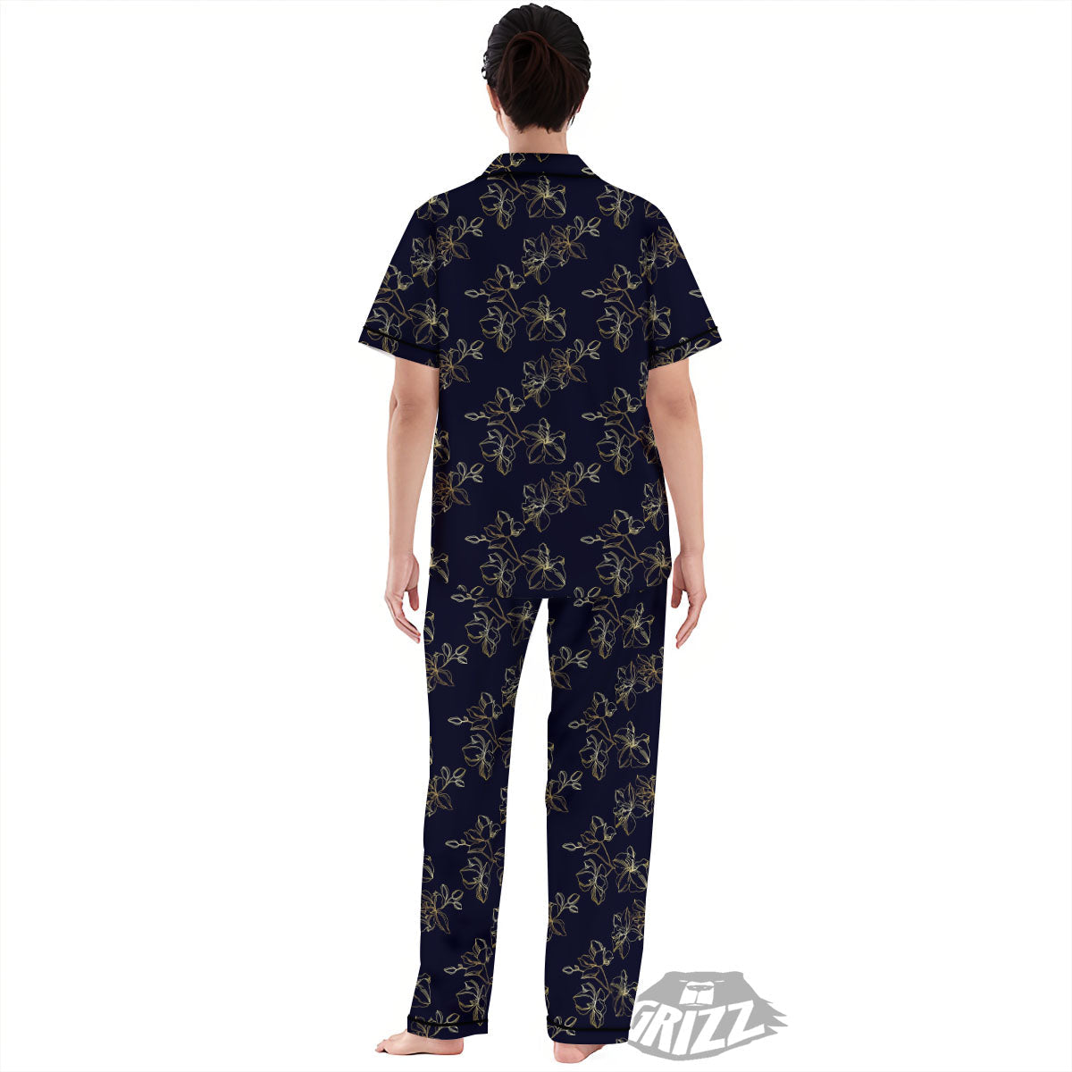 Orchid Golden Print Pattern Women's Pajamas Set-grizzshop