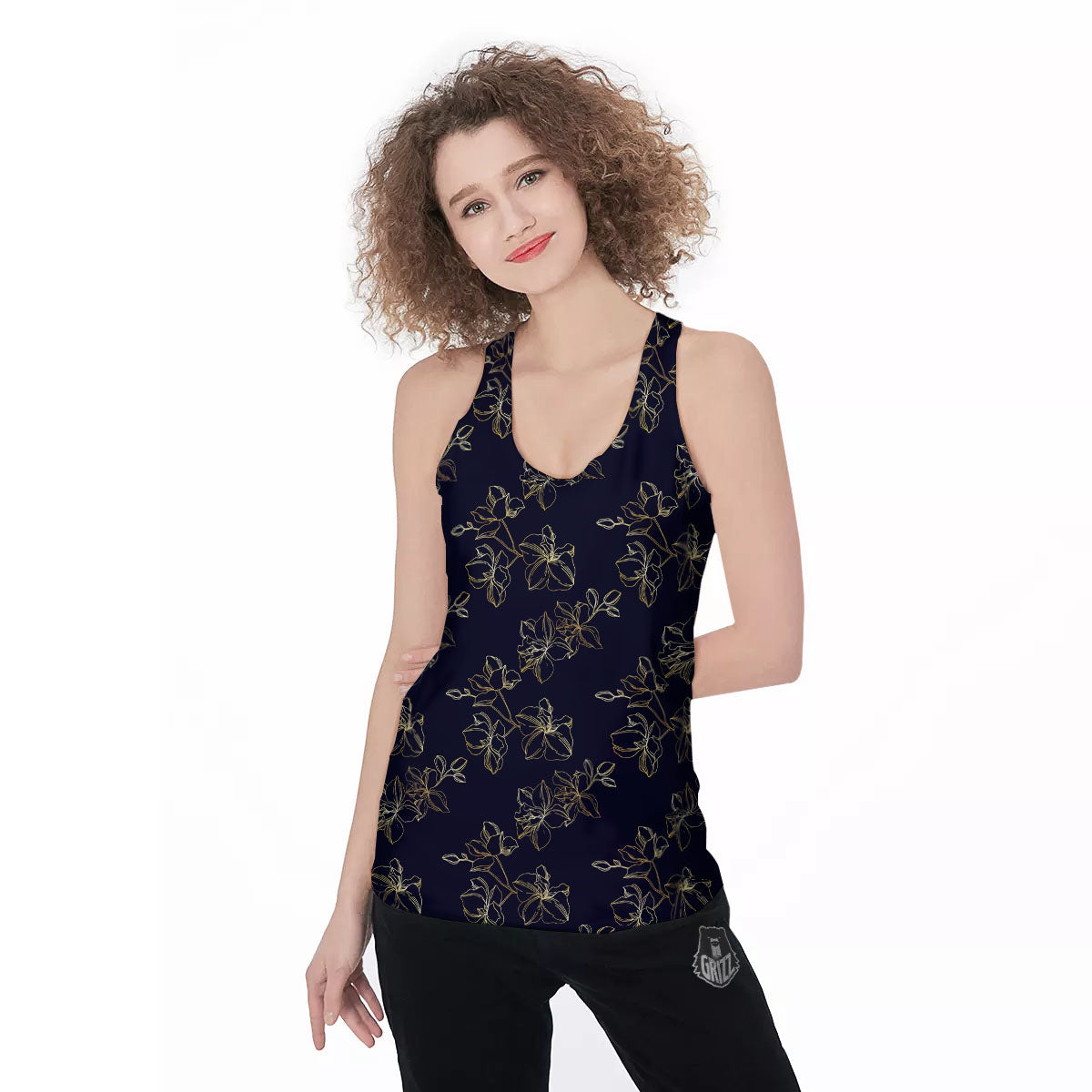 Orchid Golden Print Pattern Women's Racerback Tank Top-grizzshop