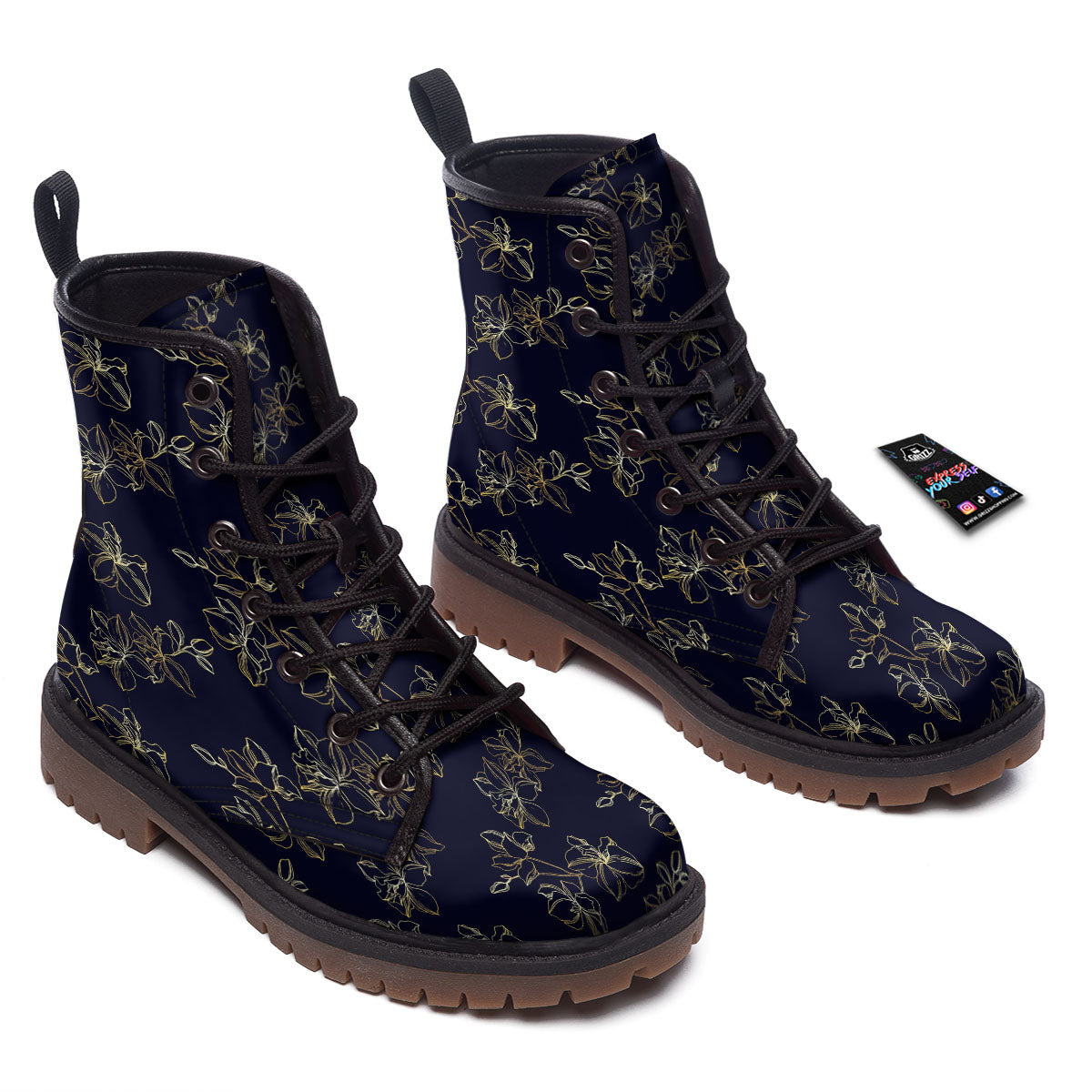 Orchid Golden Print Pattern Work Boots-grizzshop