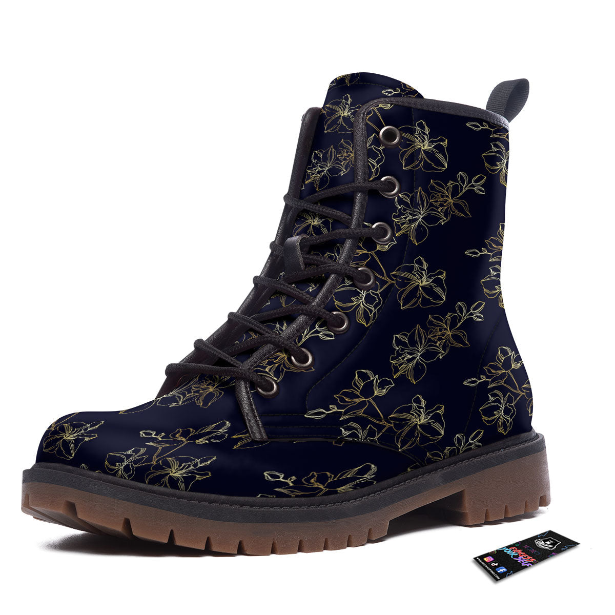 Orchid Golden Print Pattern Work Boots-grizzshop