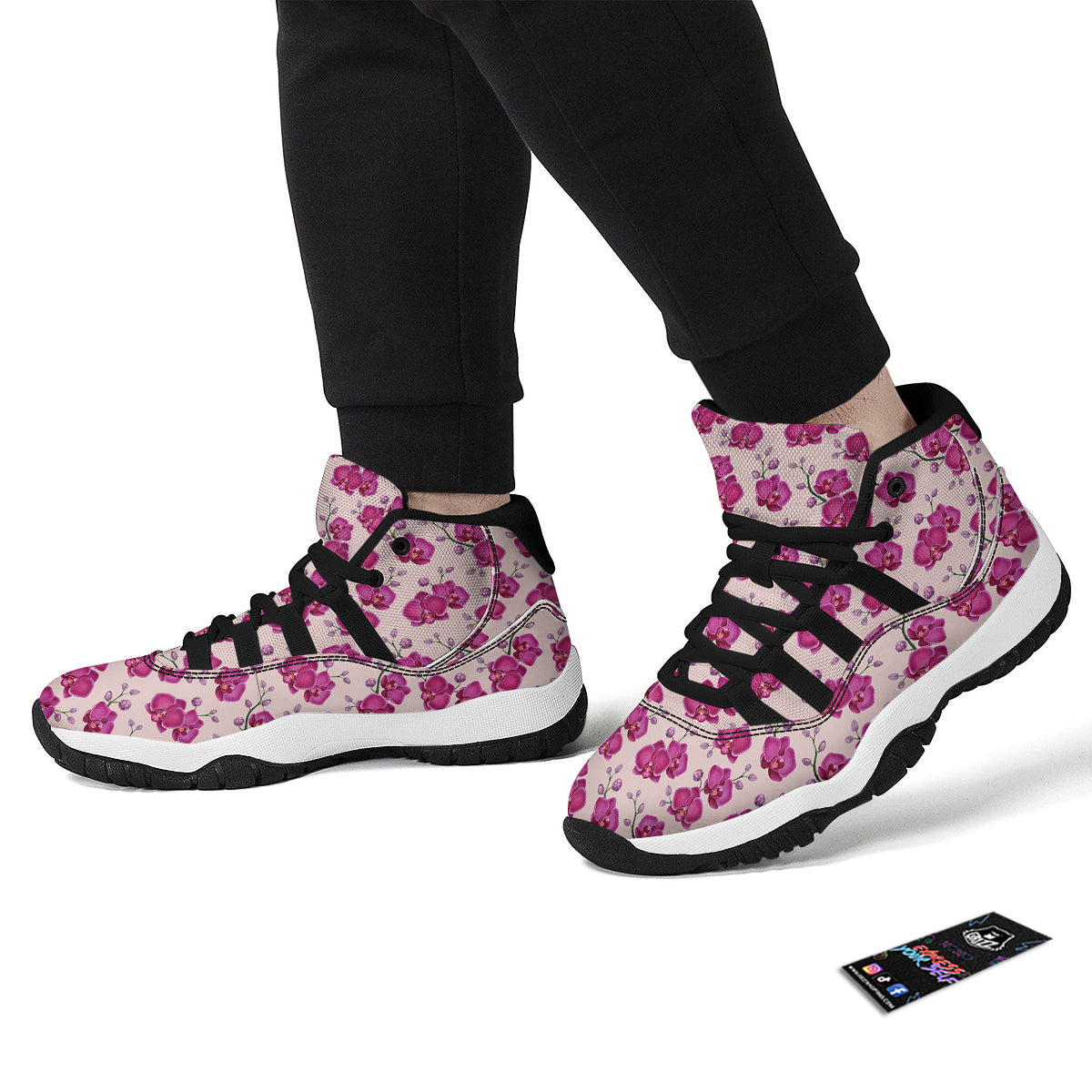 Orchid Purple Print Pattern Black Bball Shoes-grizzshop