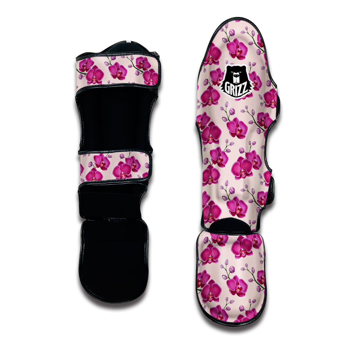 Orchid Purple Print Pattern Muay Thai Shin Guards-grizzshop