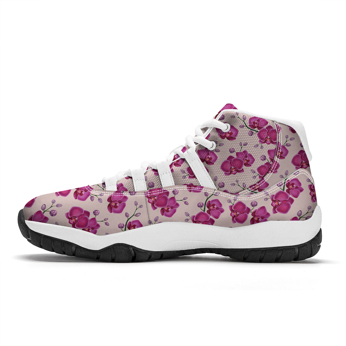 Orchid Purple Print Pattern White Bball Shoes-grizzshop