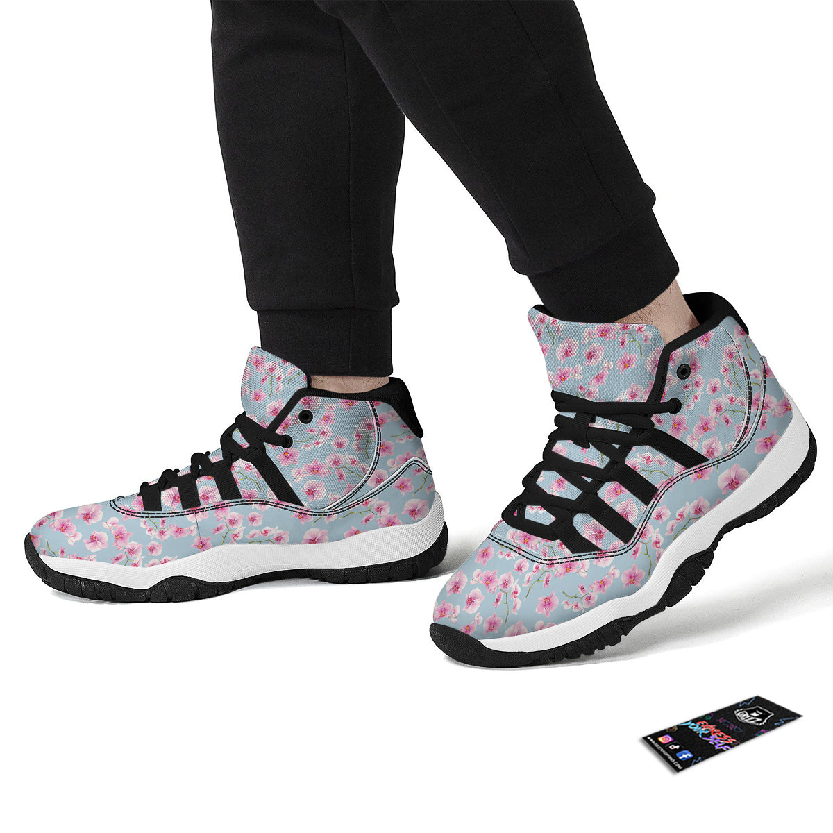 Orchid Watercolor Print Pattern Black Bball Shoes-grizzshop