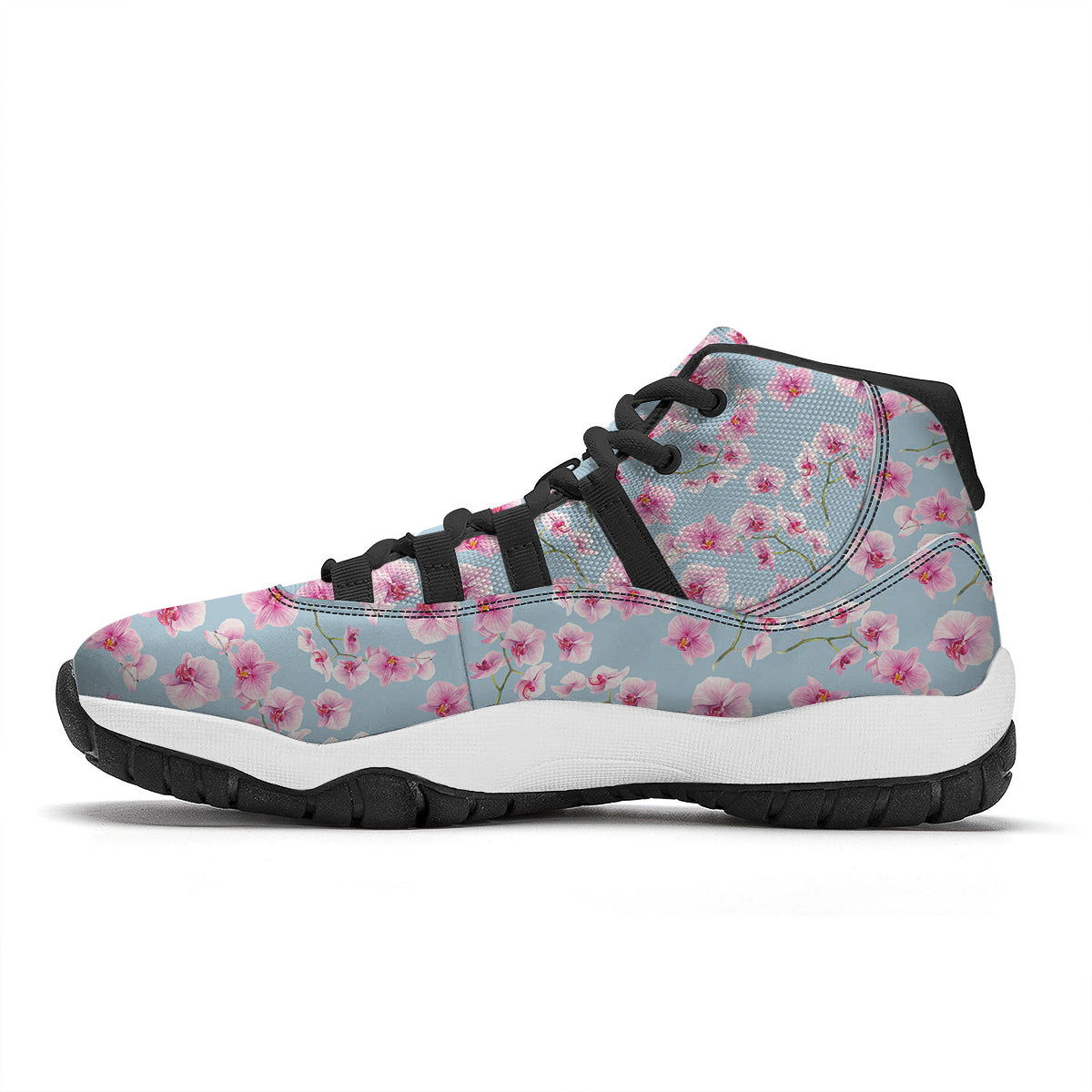 Orchid Watercolor Print Pattern Black Bball Shoes-grizzshop