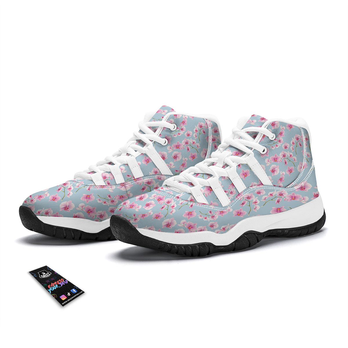 Orchid Watercolor Print Pattern White Bball Shoes-grizzshop