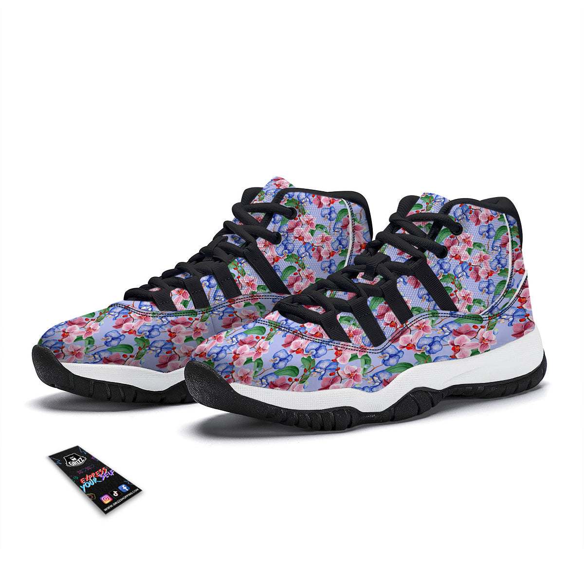 Orchid Watercolor Purple Print Pattern Black Bball Shoes-grizzshop