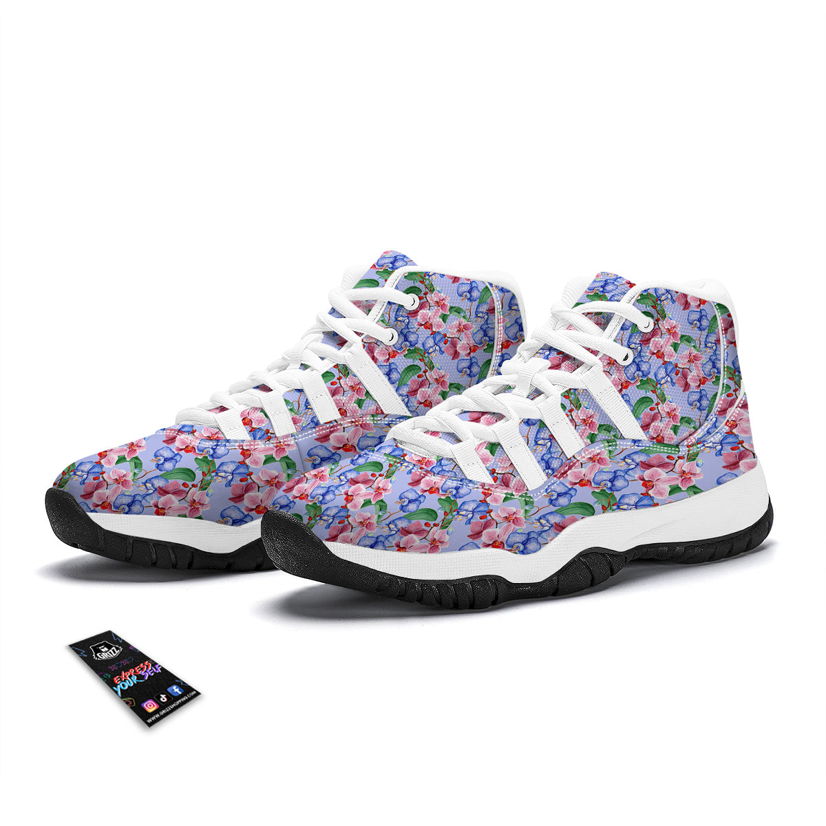 Orchid Watercolor Purple Print Pattern White Bball Shoes-grizzshop