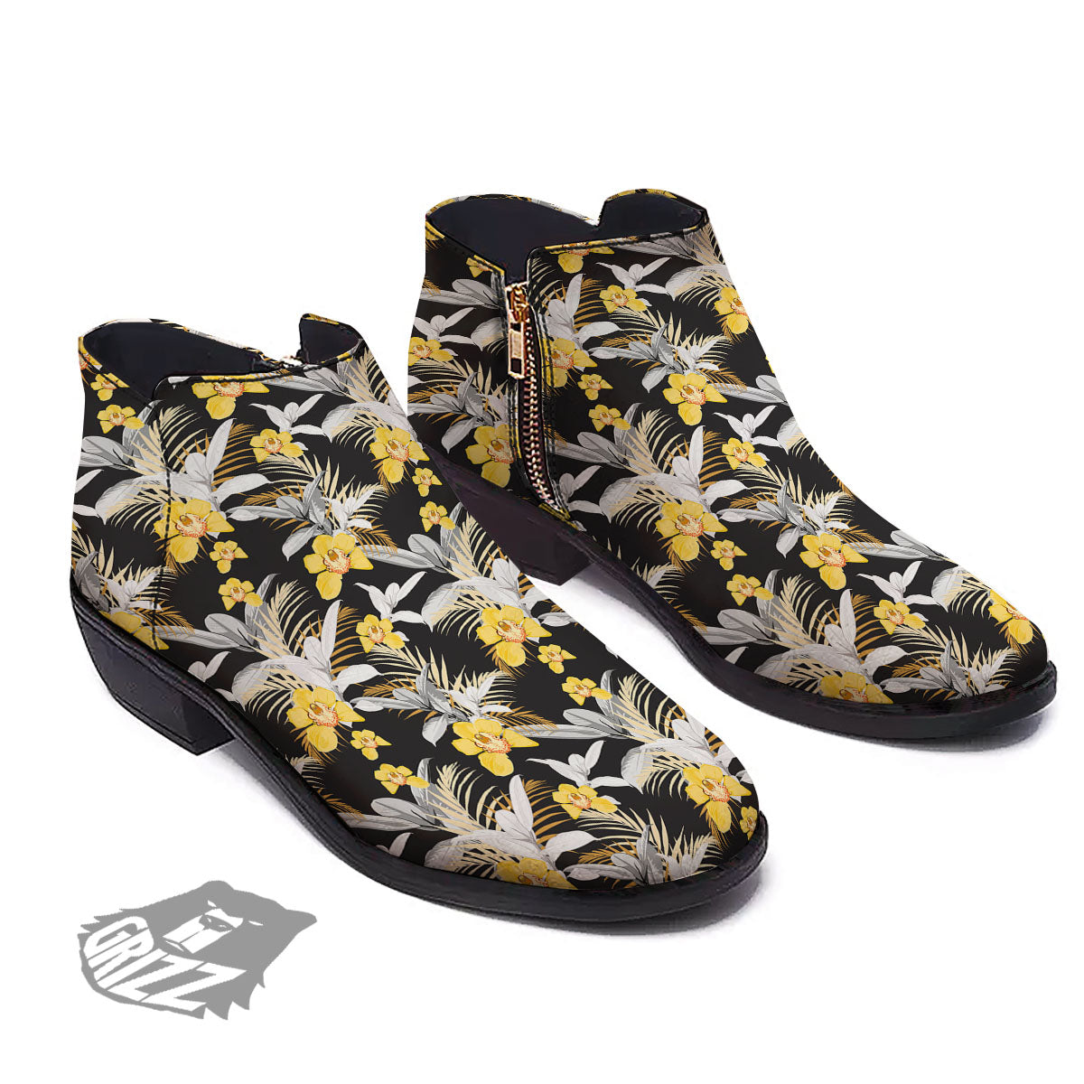 Orchid Yellow Print Pattern Ankle Boots-grizzshop