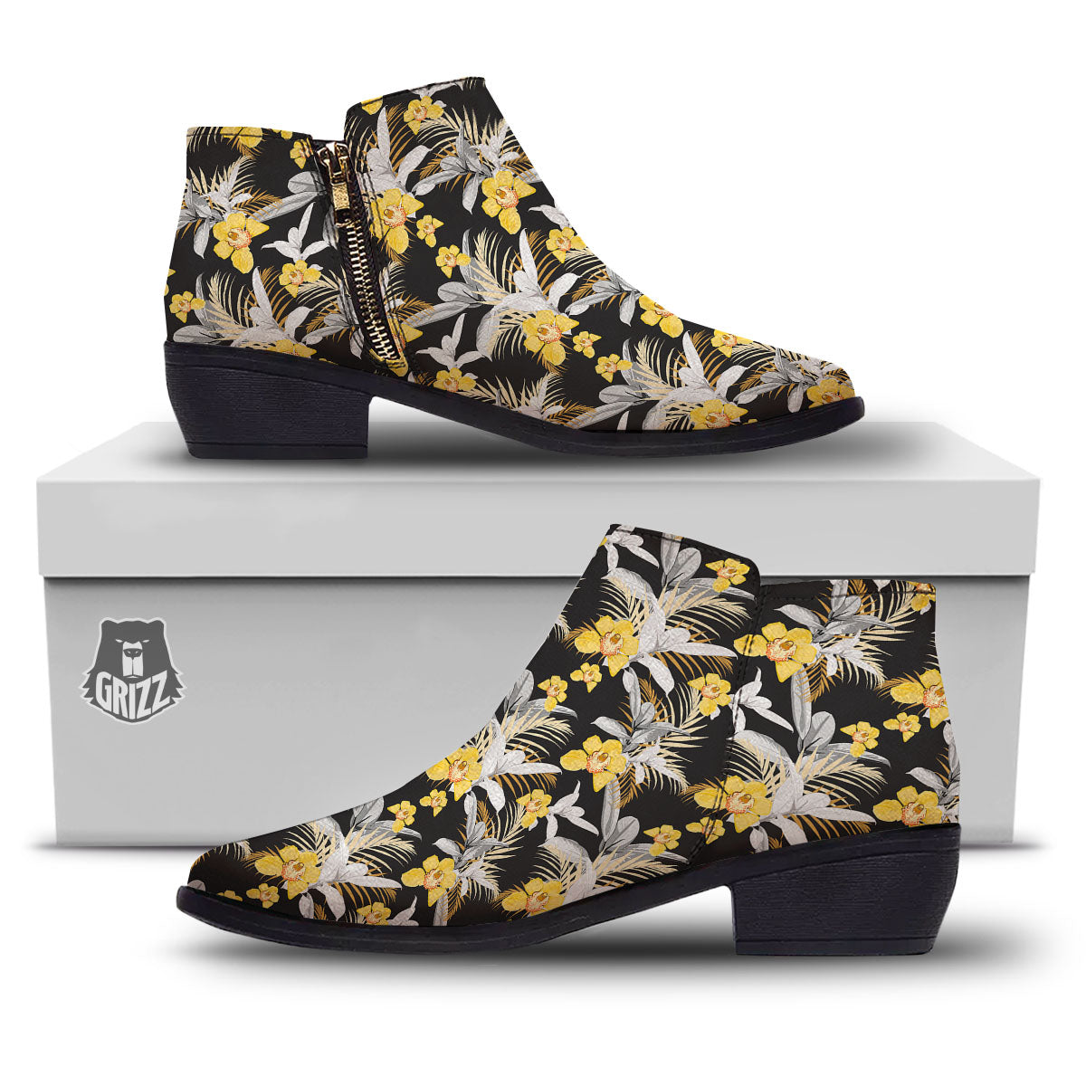 Orchid Yellow Print Pattern Ankle Boots-grizzshop