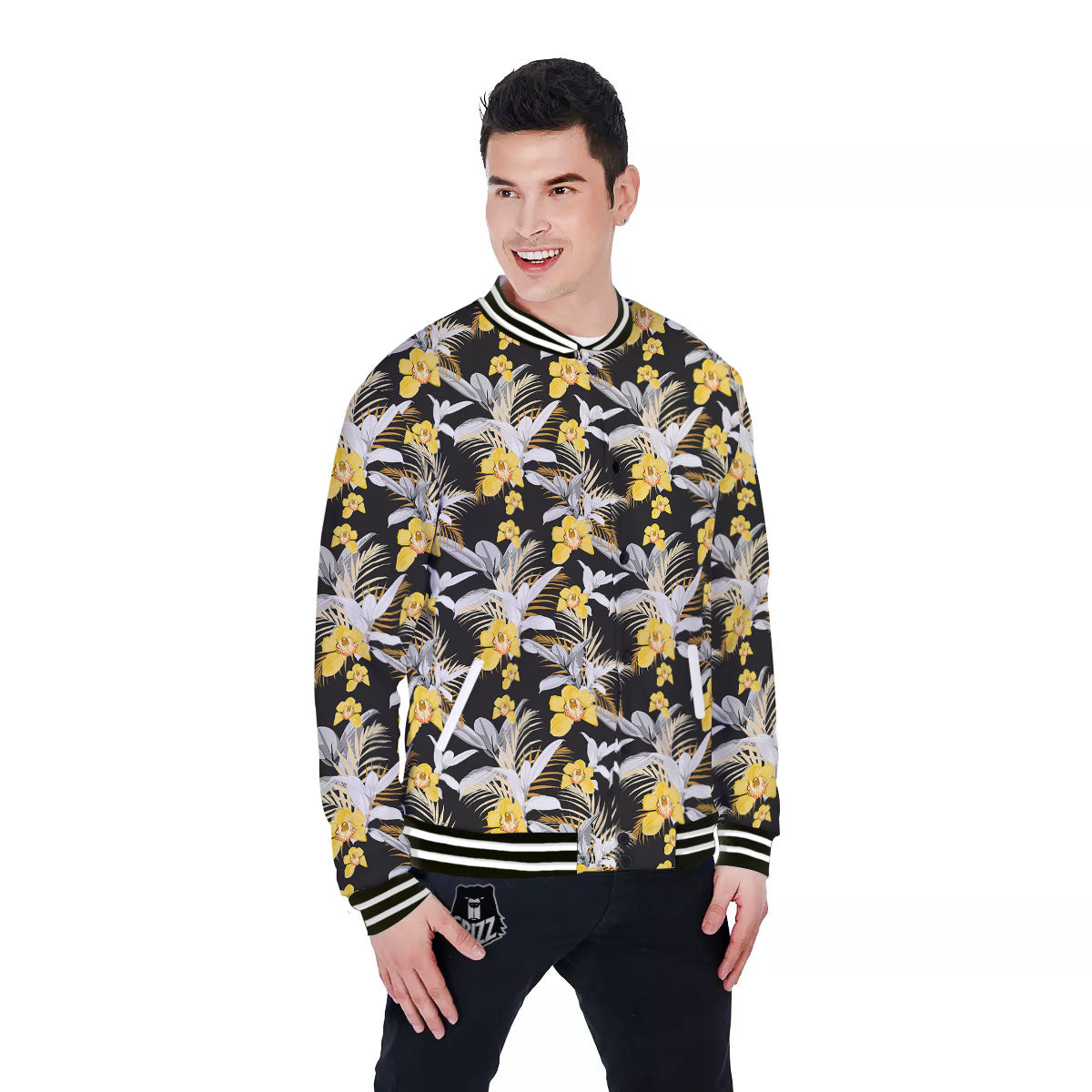 Orchid Yellow Print Pattern Baseball Jacket-grizzshop