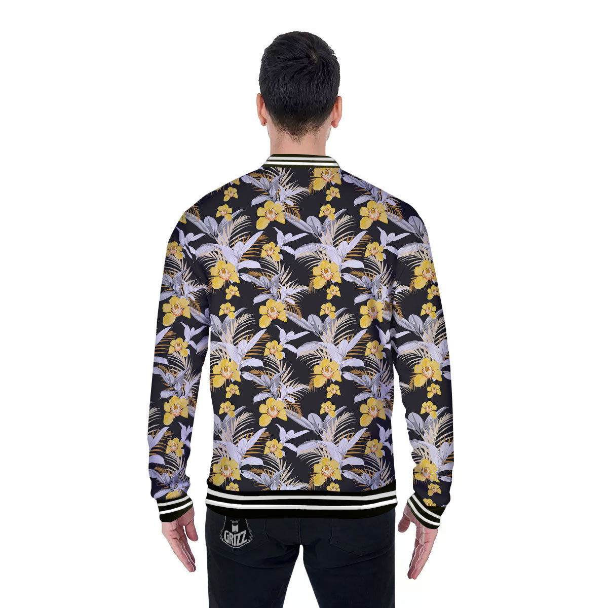 Orchid Yellow Print Pattern Baseball Jacket-grizzshop