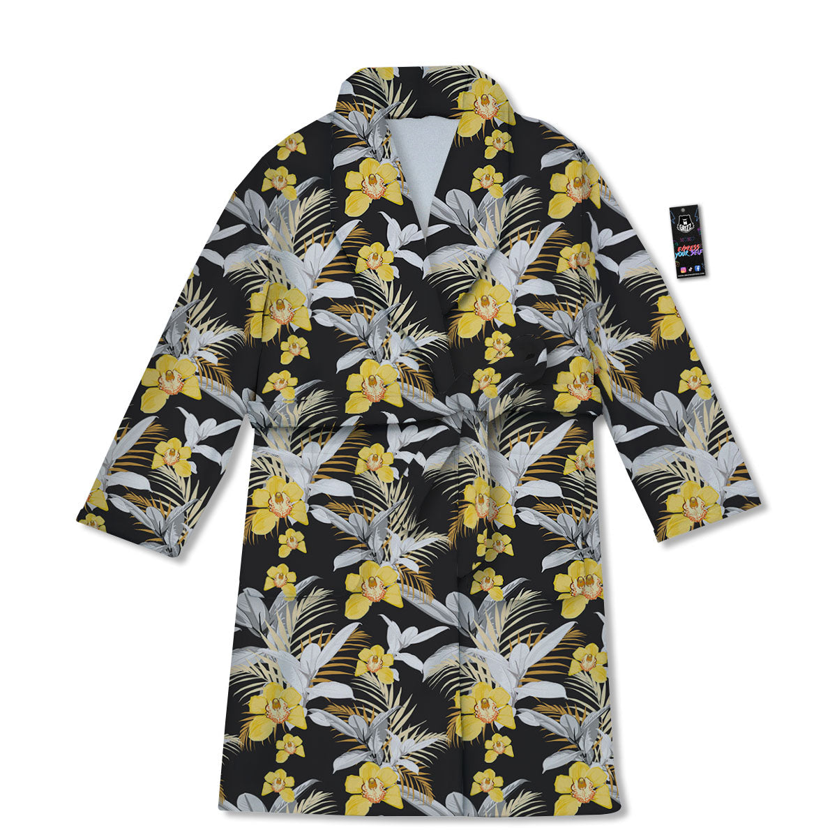 Orchid Yellow Print Pattern Bathrobe-grizzshop