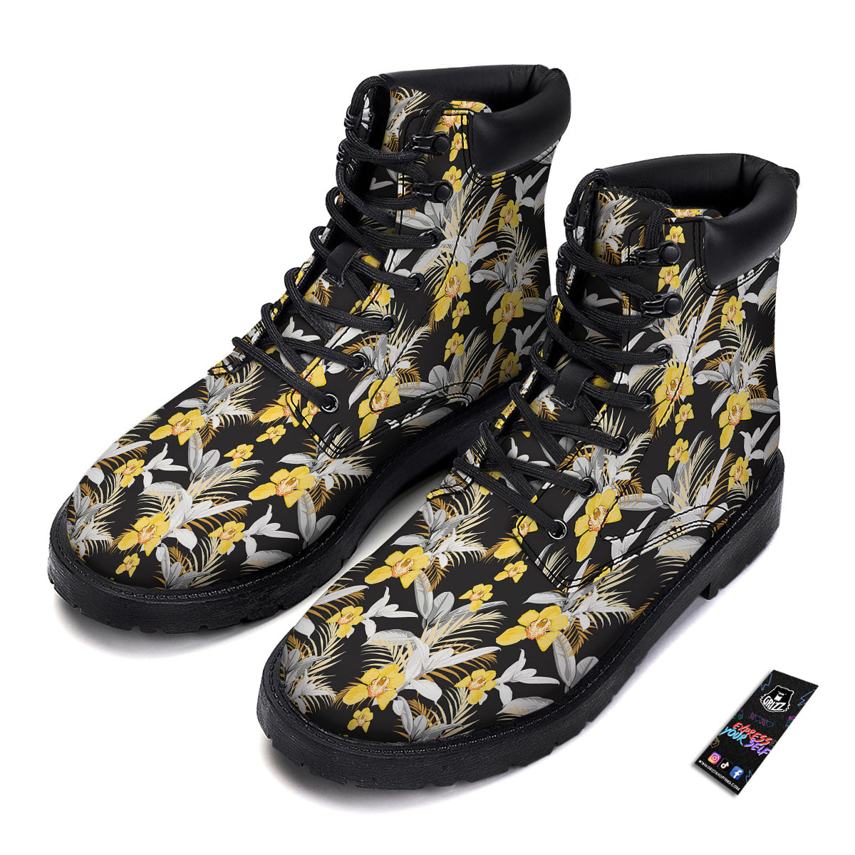 Orchid Yellow Print Pattern Boots-grizzshop