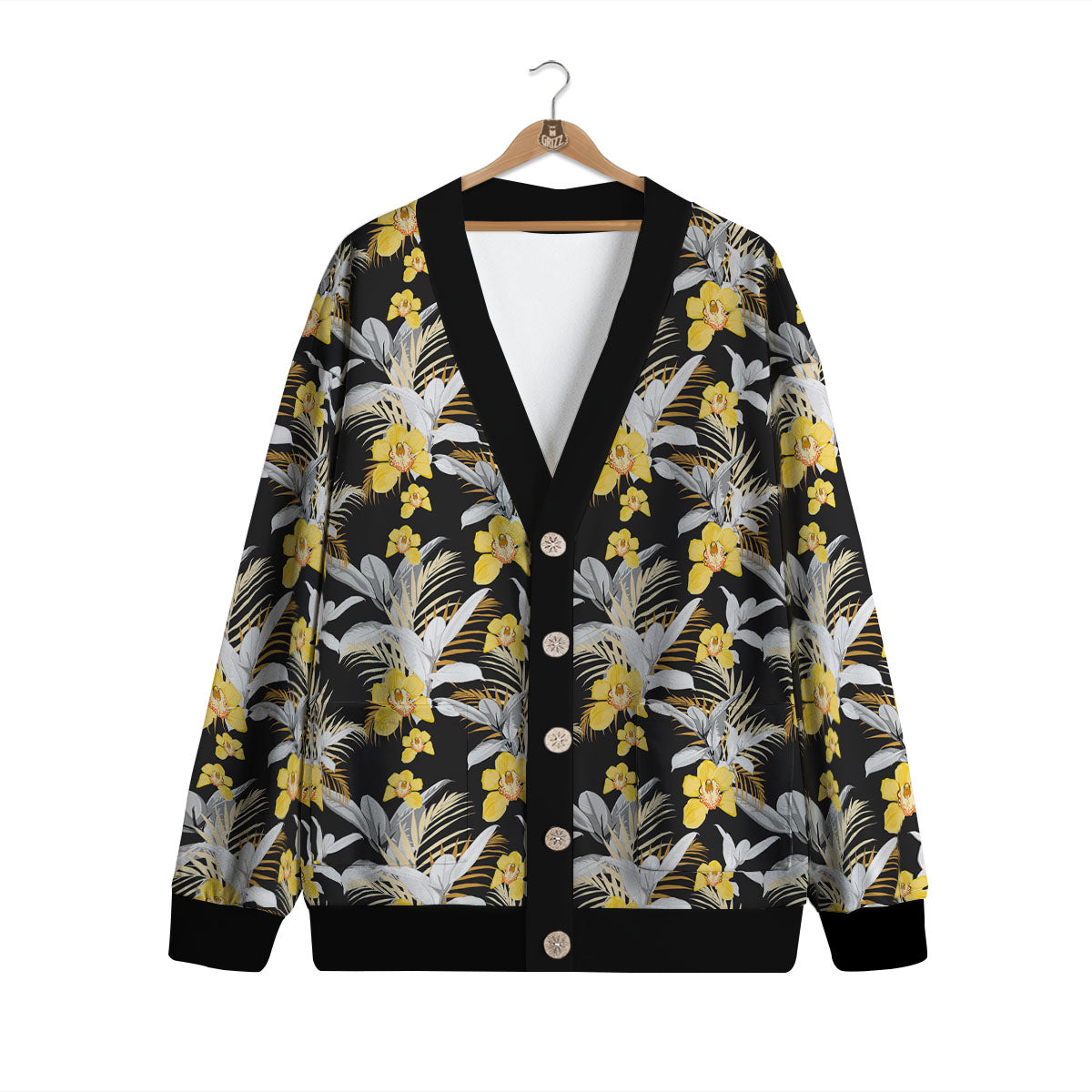 Orchid Yellow Print Pattern Cardigan-grizzshop