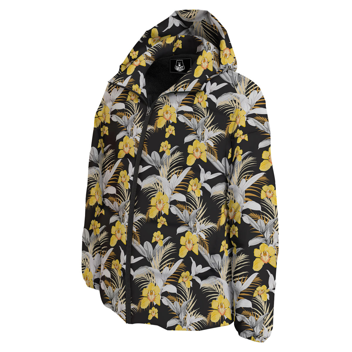Orchid Yellow Print Pattern Down Jacket-grizzshop